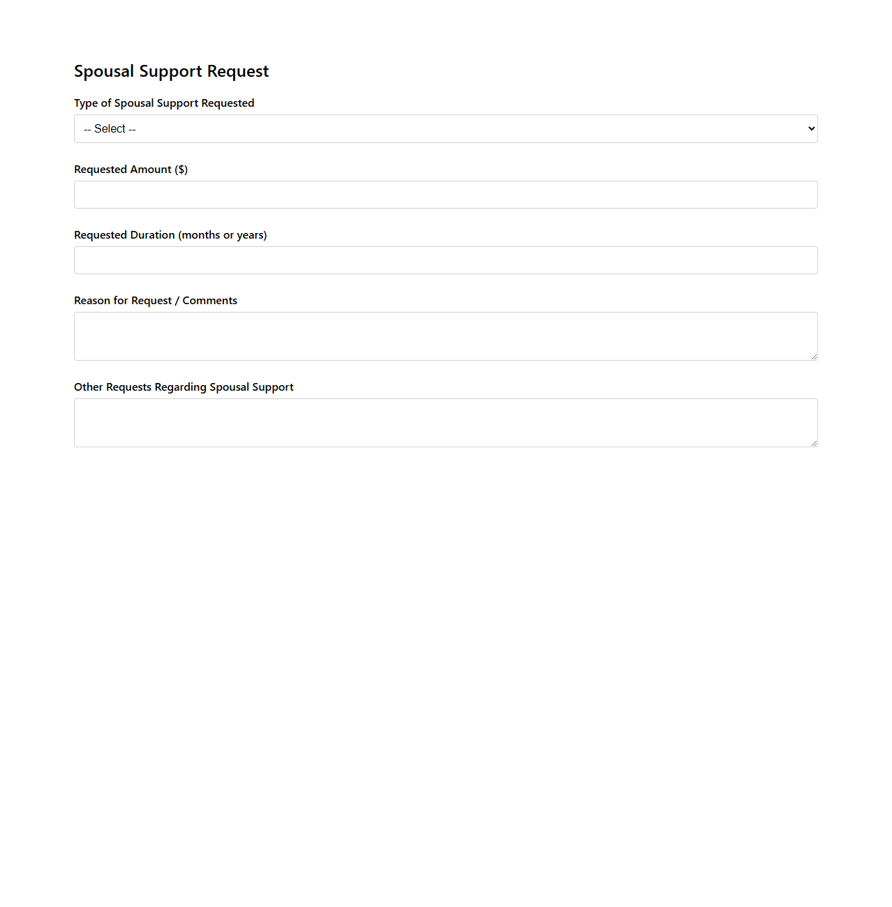 Spousal Support Request Section for Divorce Petition
