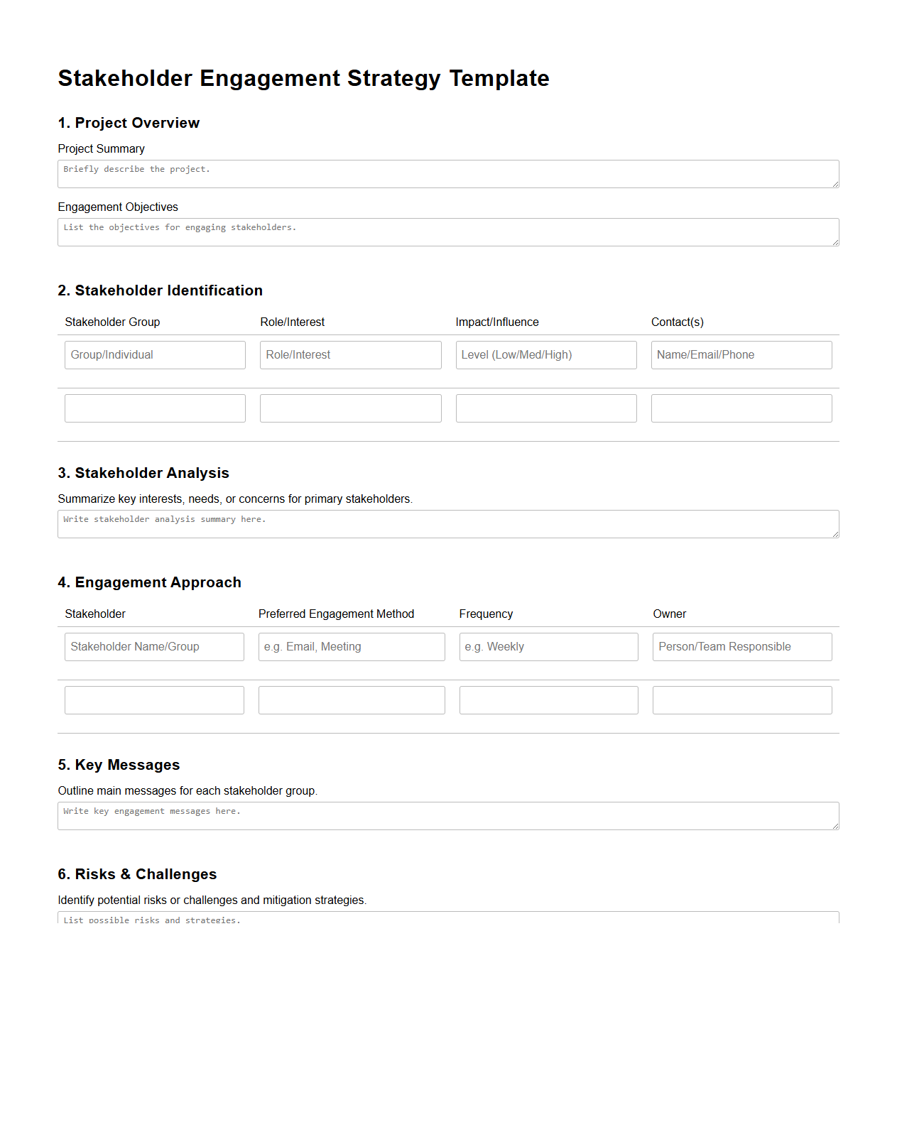 Stakeholder Engagement Strategy Template