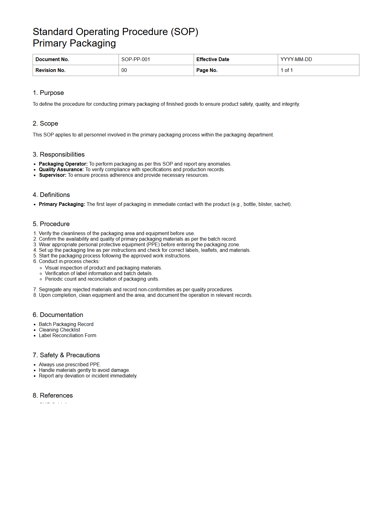 Standard Operating Procedure for Primary Packaging