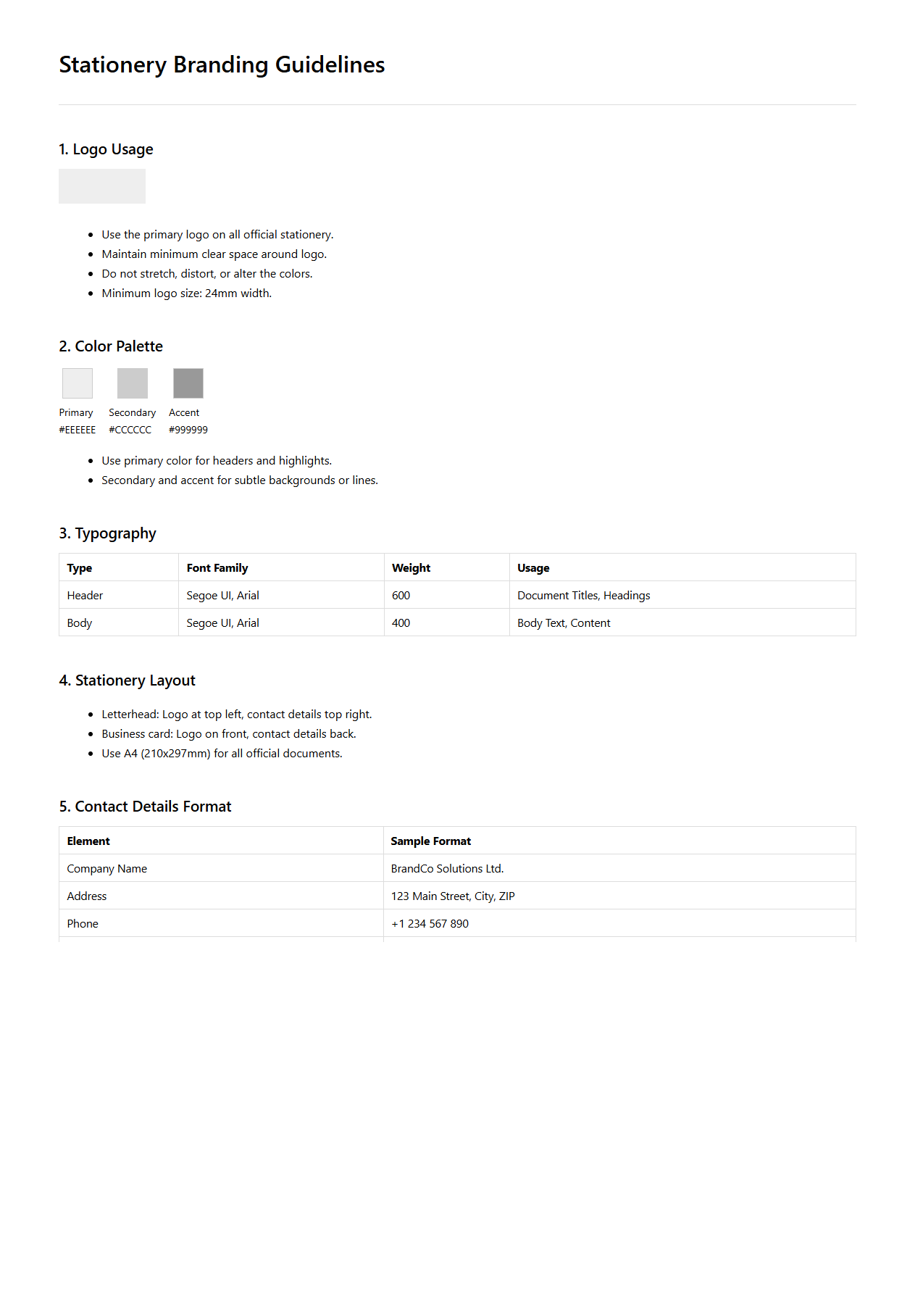 Stationery Branding Guidelines Format