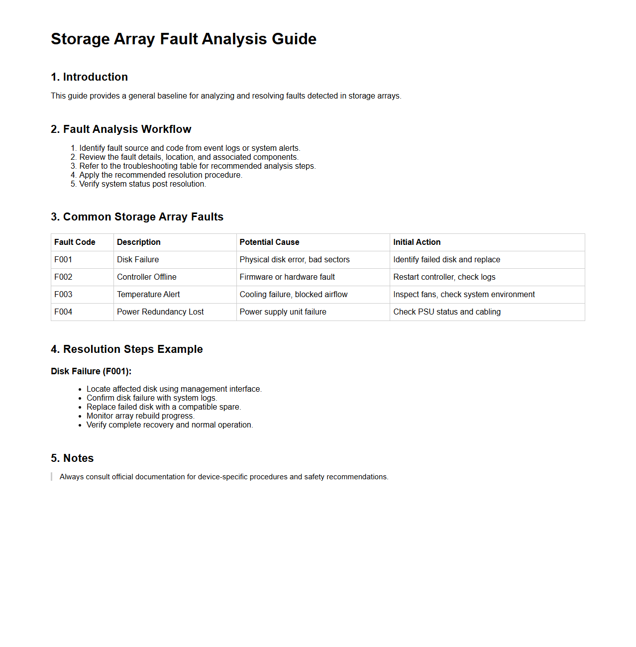 Storage Array Fault Analysis Guide Sample
