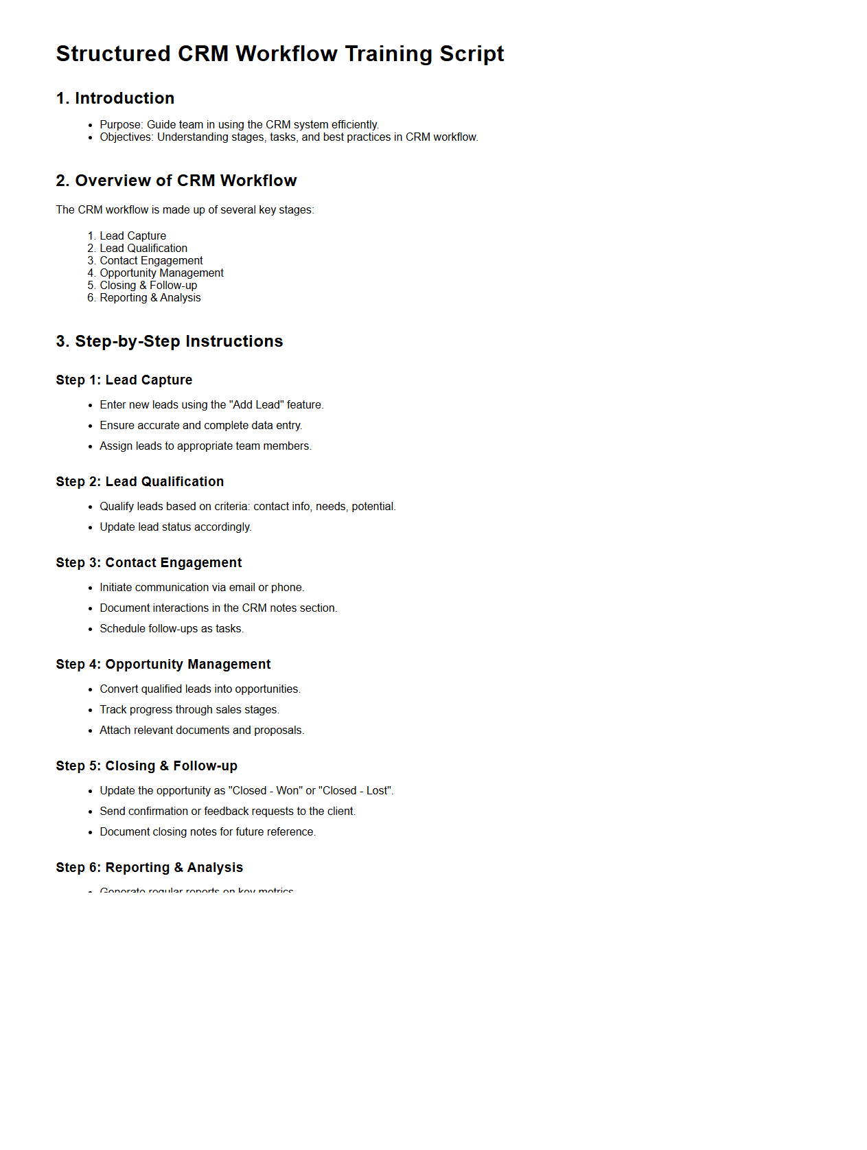Structured CRM Workflow Training Script