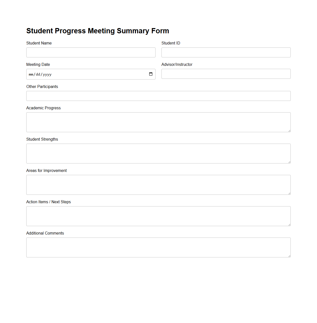 Student Progress Meeting Summary Form