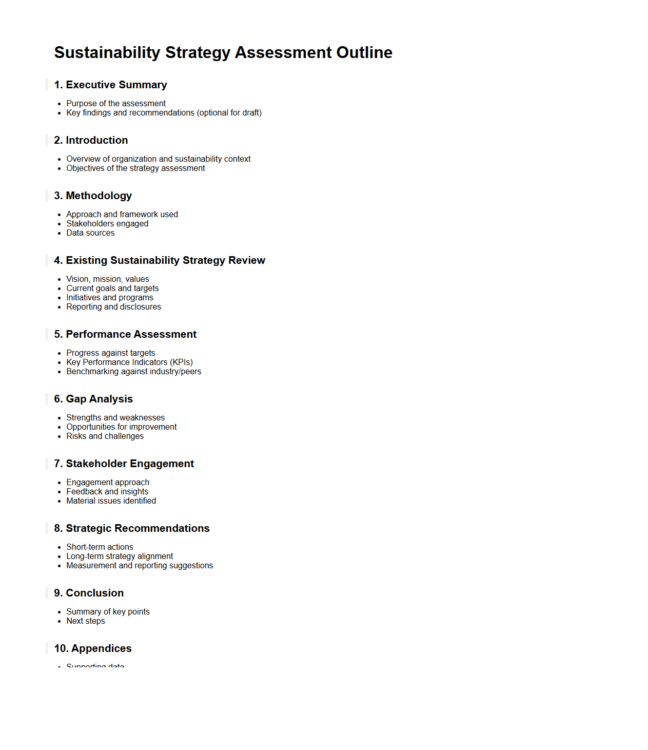 Sustainability Strategy Assessment Outline