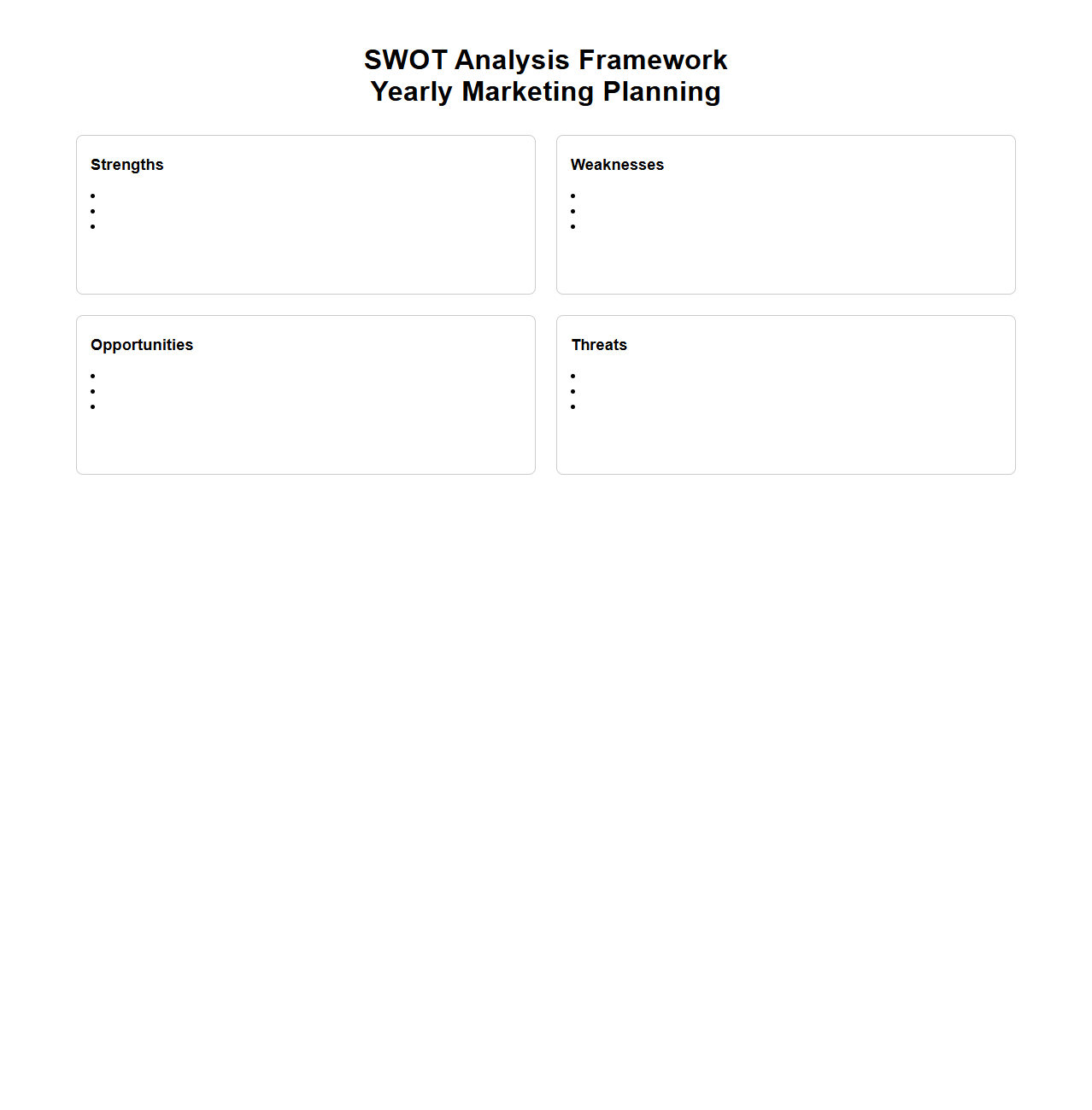 SWOT Analysis Framework for Yearly Marketing Planning