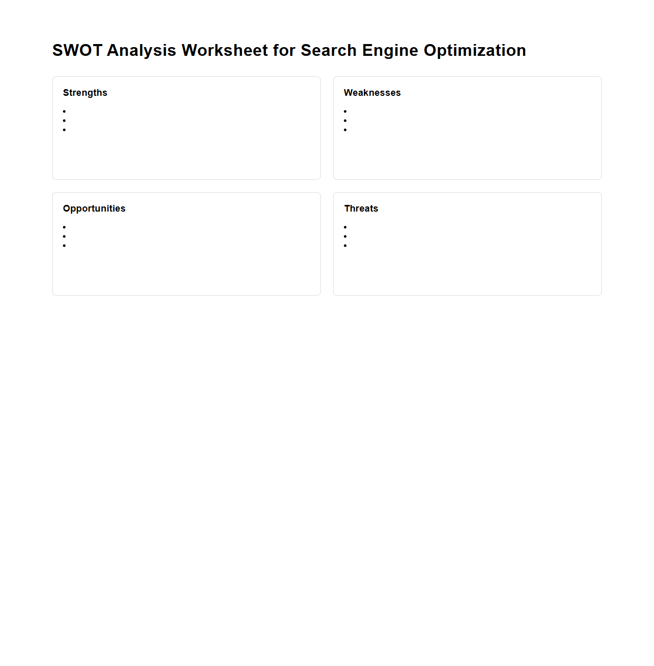 SWOT Analysis Worksheet for Search Engine Optimization