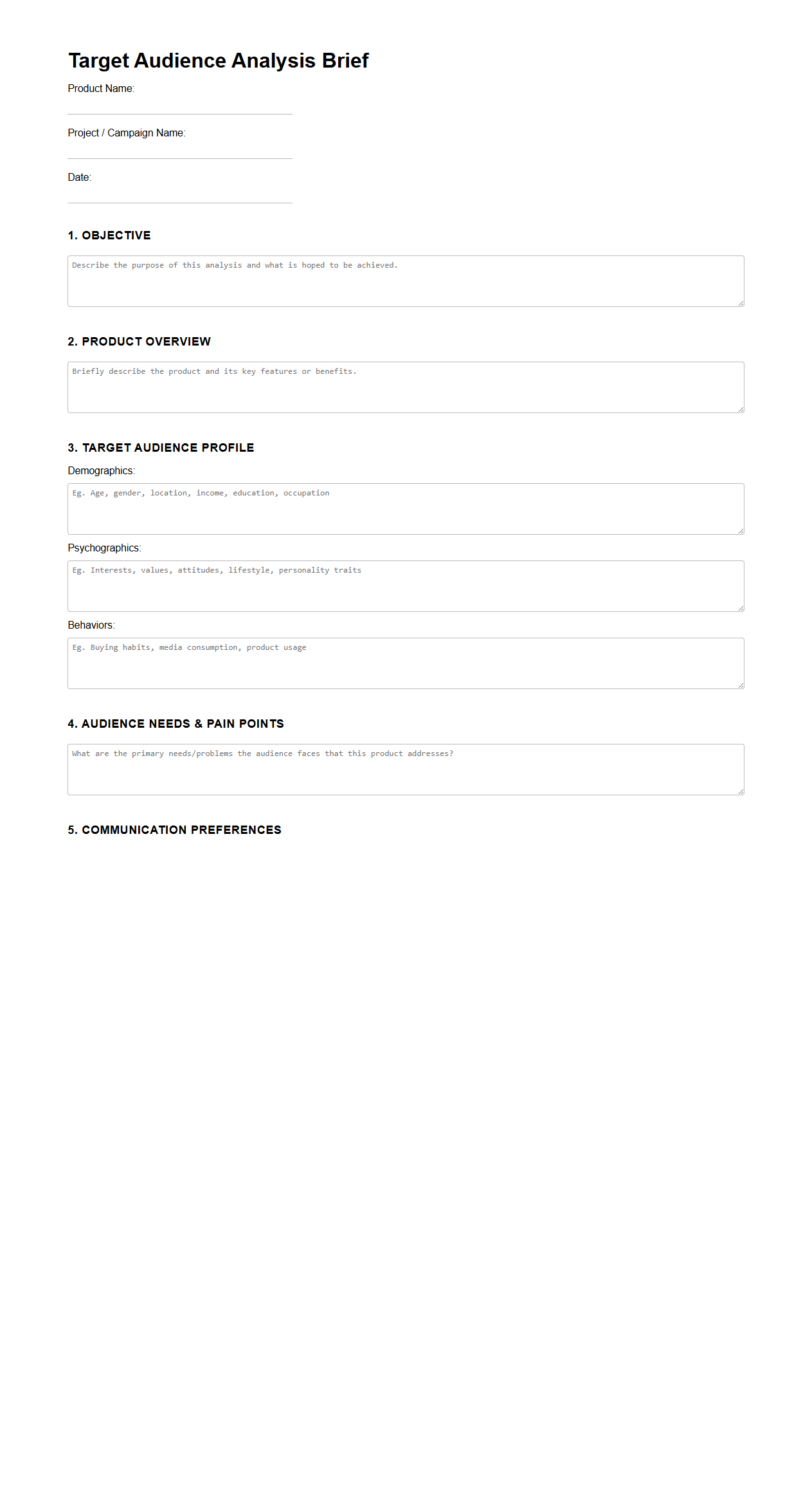 Target Audience Analysis Brief for Product Launch