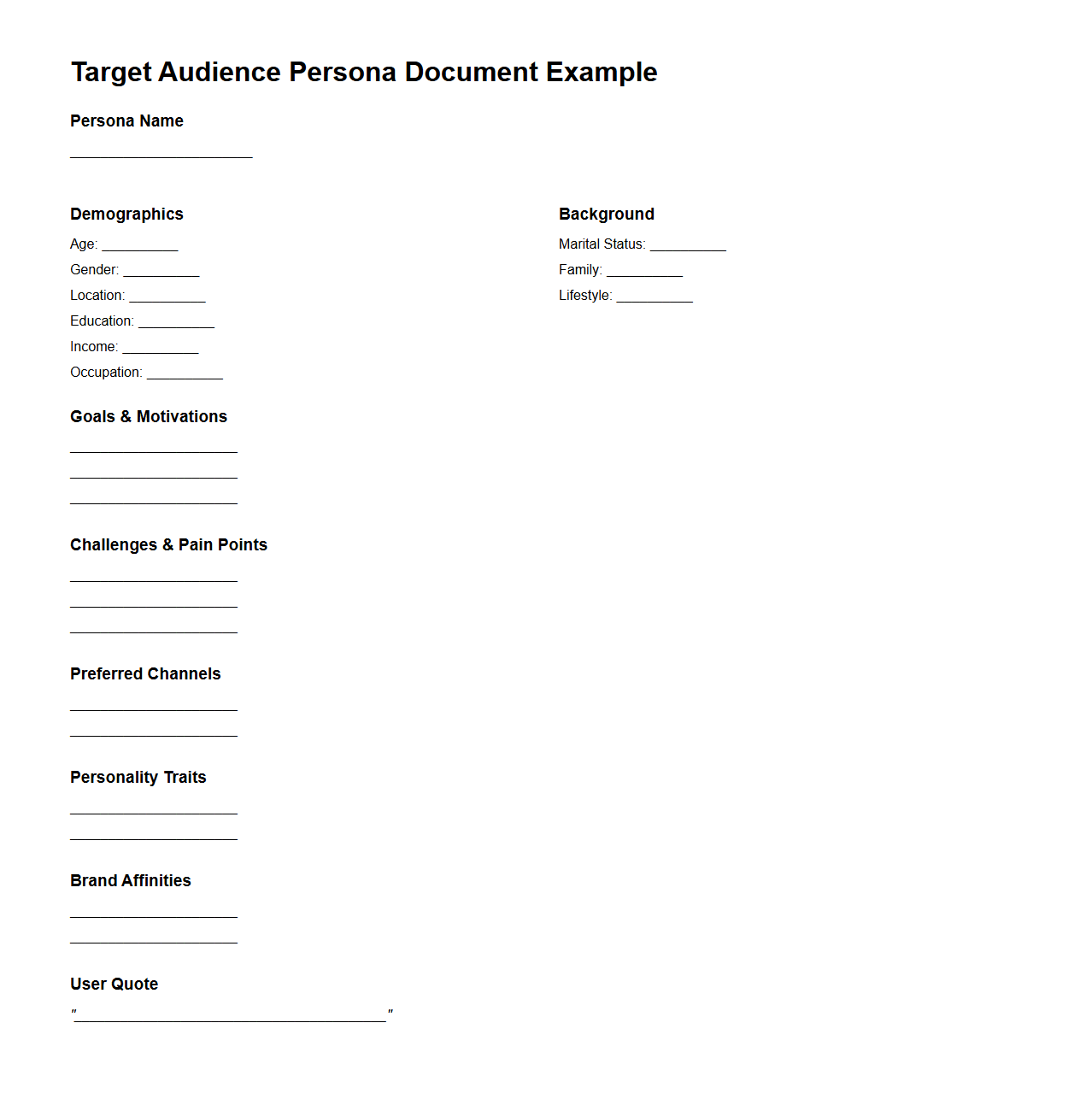 Target Audience Persona Document Example
