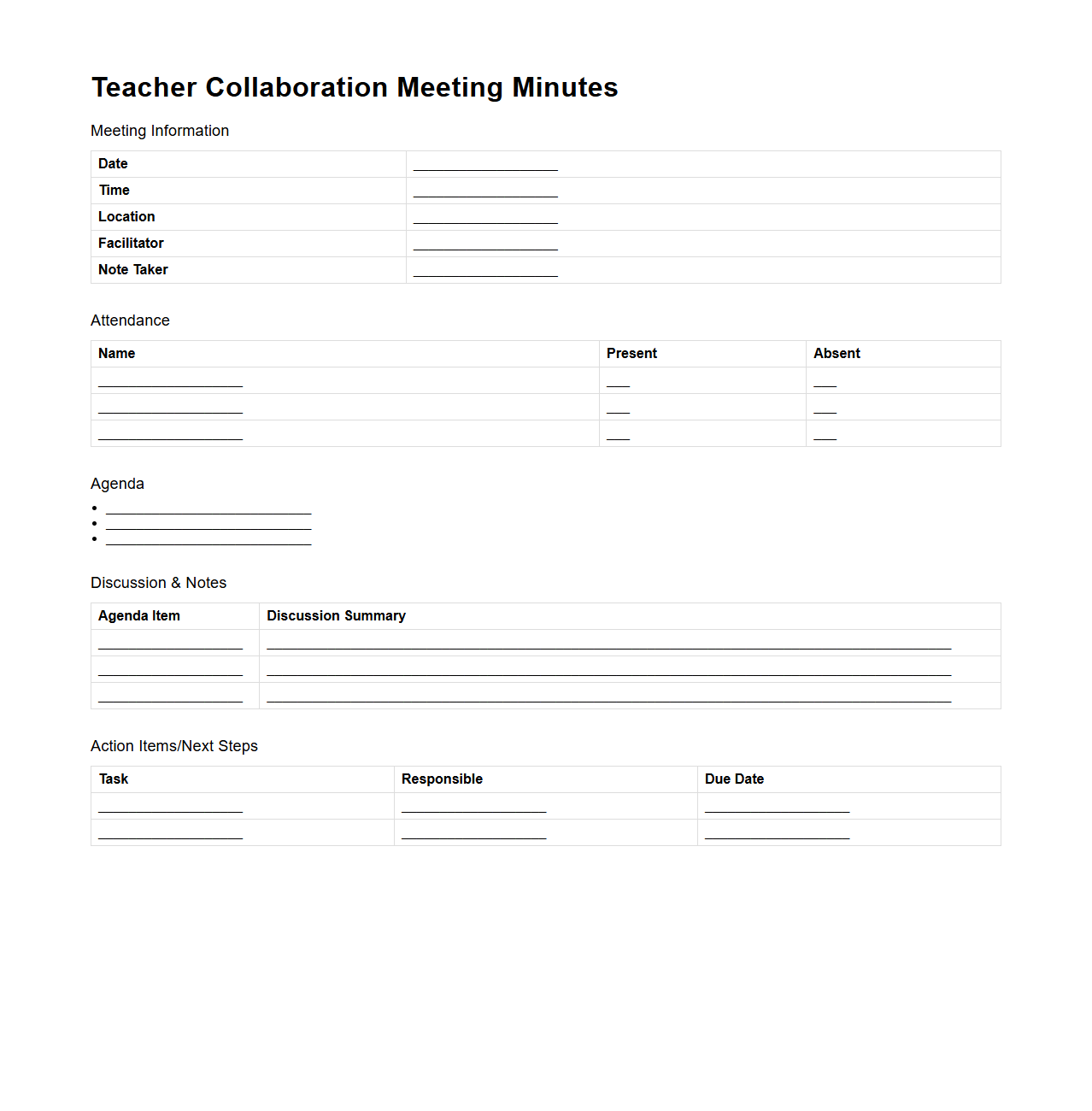 Teacher Collaboration Meeting Minutes