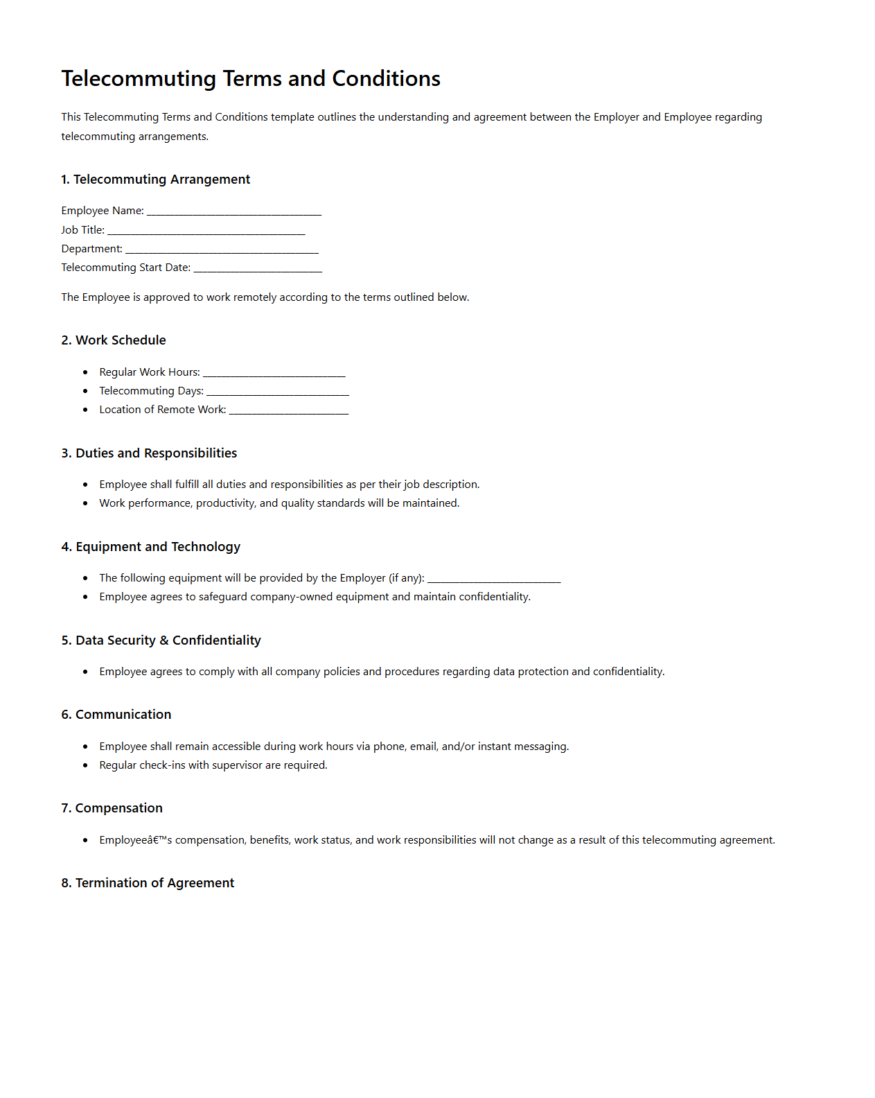 Telecommuting Terms and Conditions Template