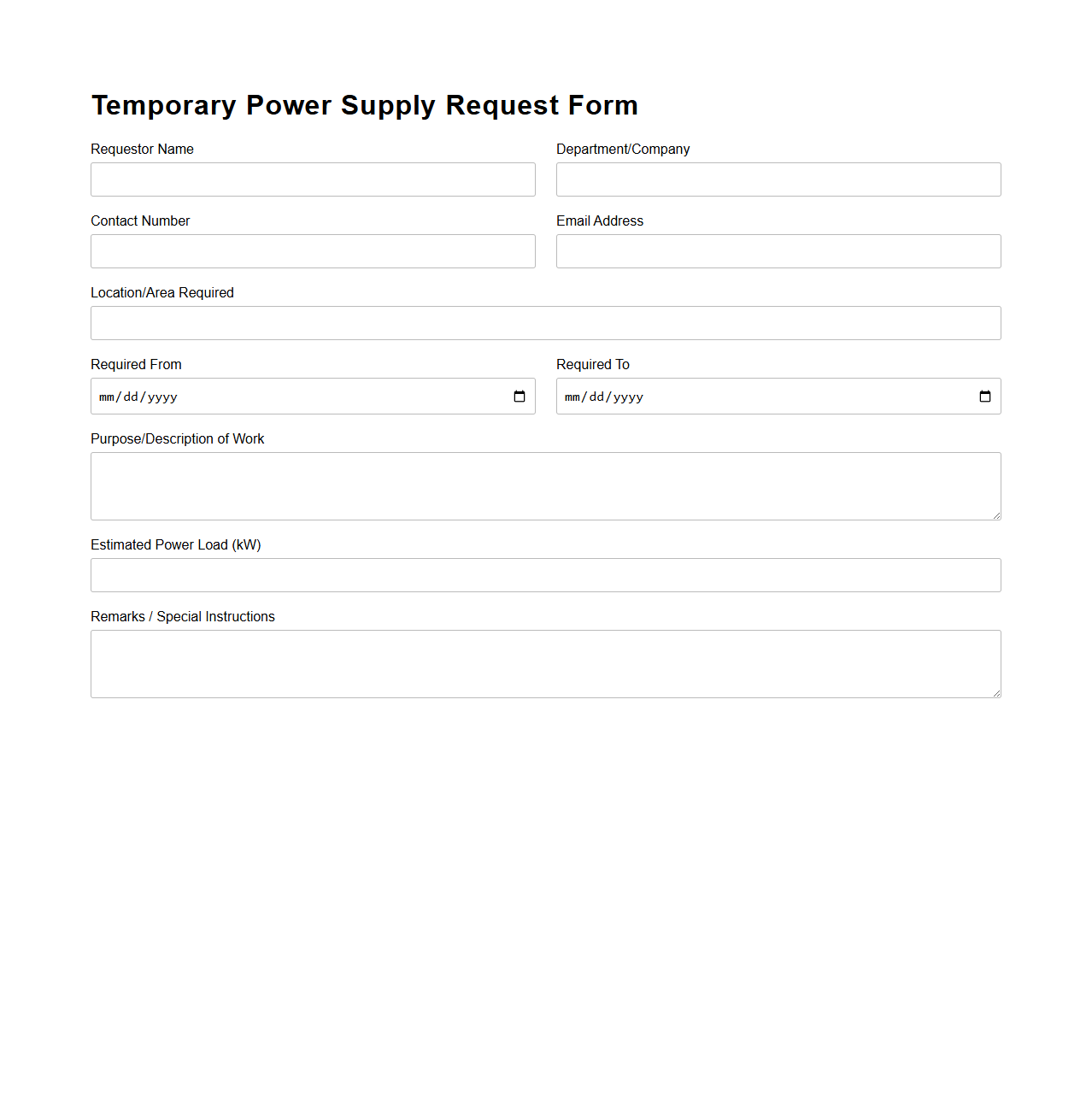 Temporary Power Supply Request Form