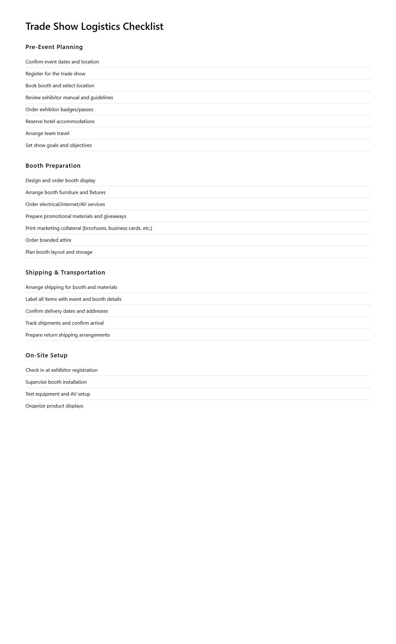 Trade Show Logistics Checklist