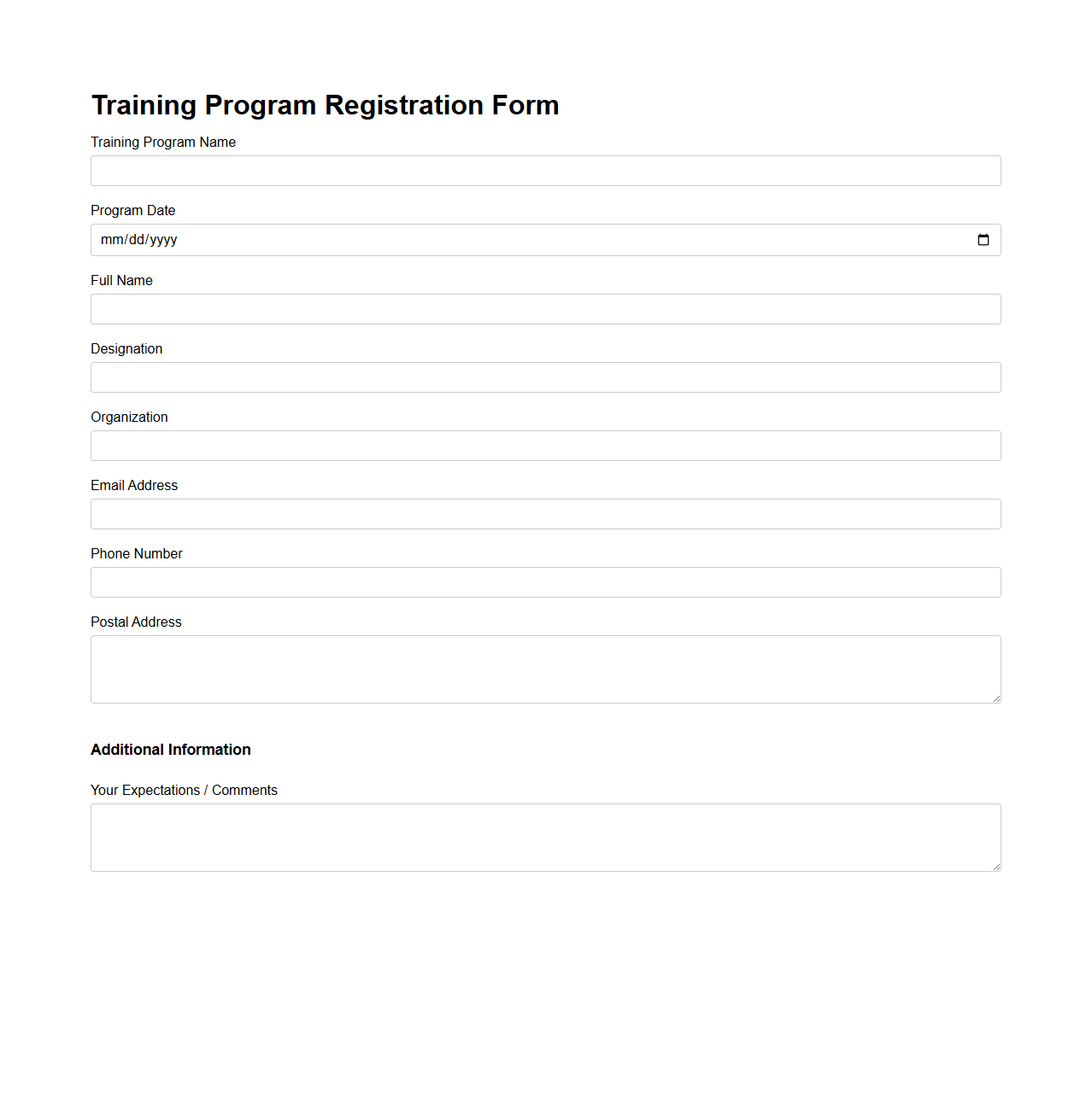 Training Program Registration Form Format