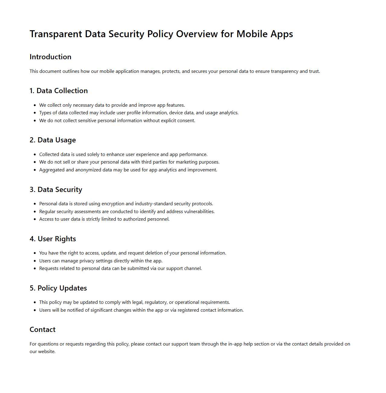 Transparent Data Security Policy Overview for Mobile Apps