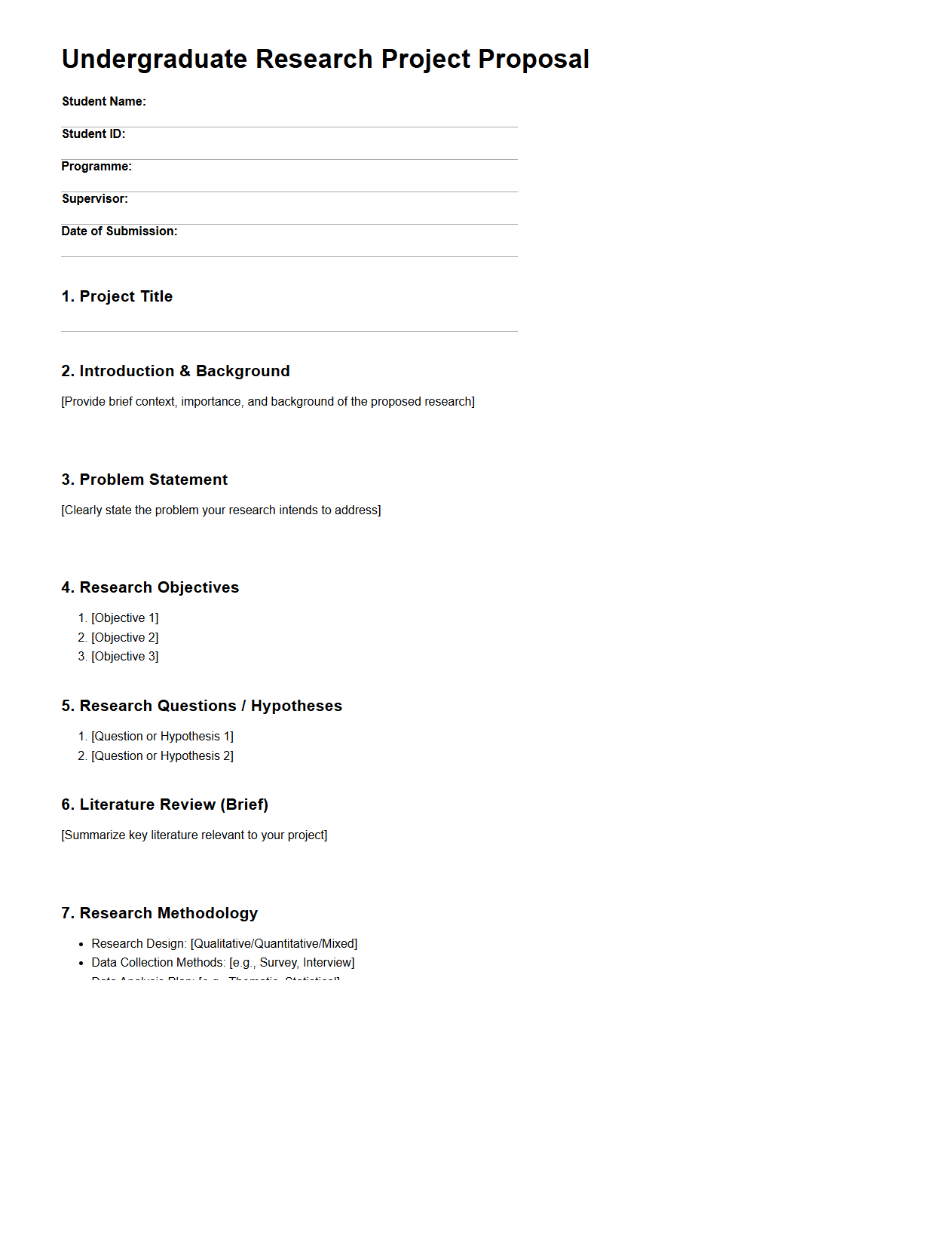 Undergraduate Research Project Proposal Template