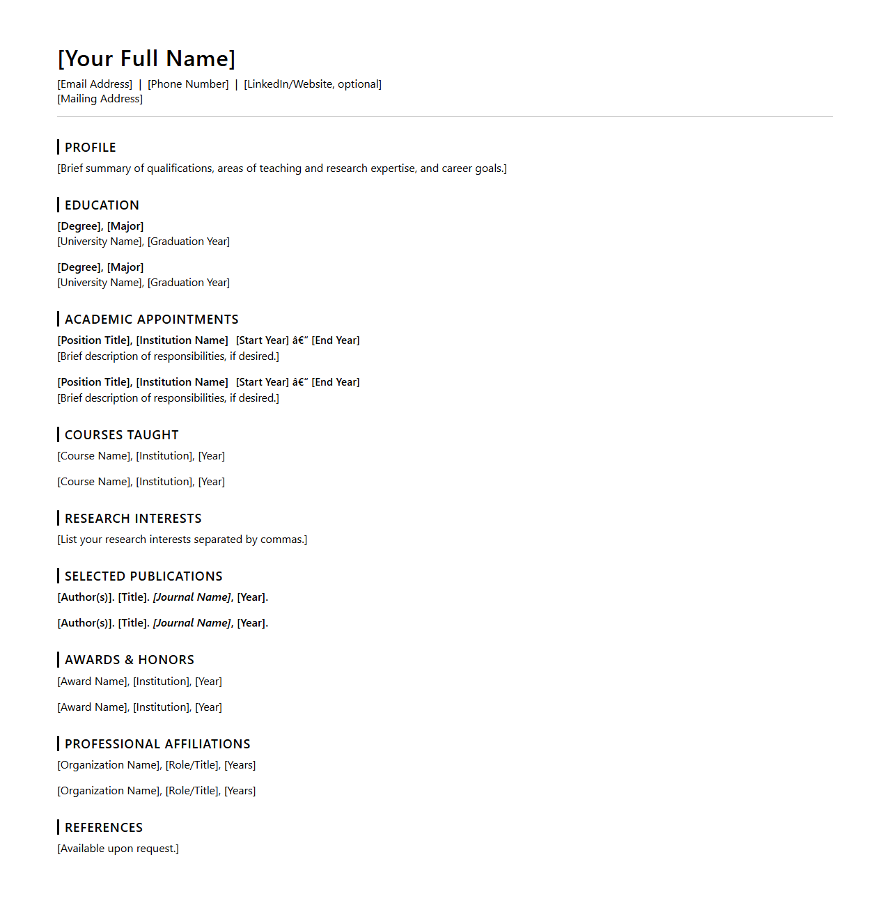 University Lecturer Resume Format