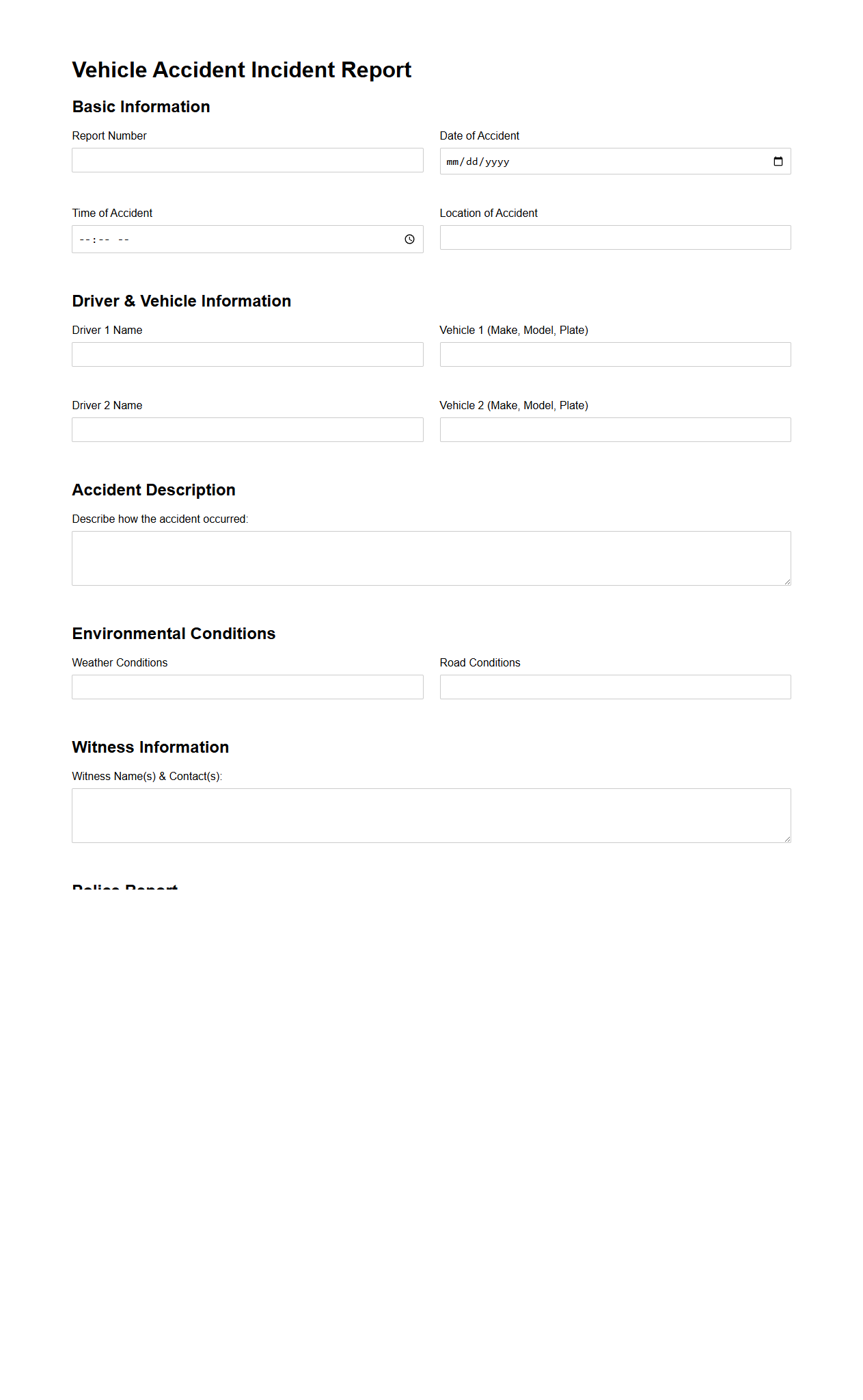 Vehicle Accident Incident Report for Liability Assessment