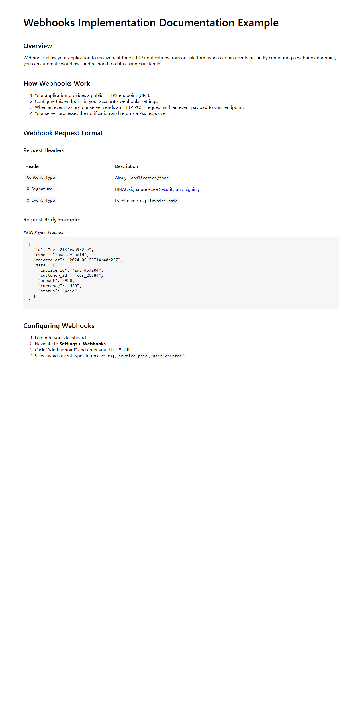 Webhooks Implementation Documentation Example