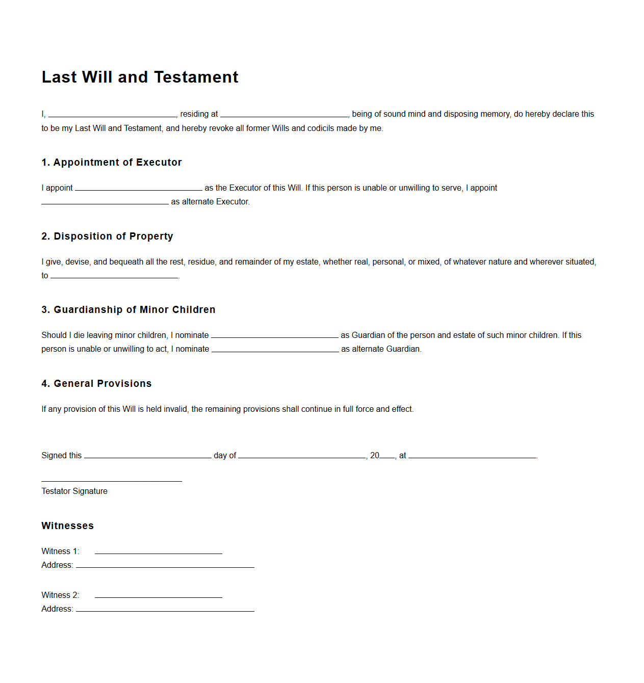 Will Sample with Minor Guardianship Clause