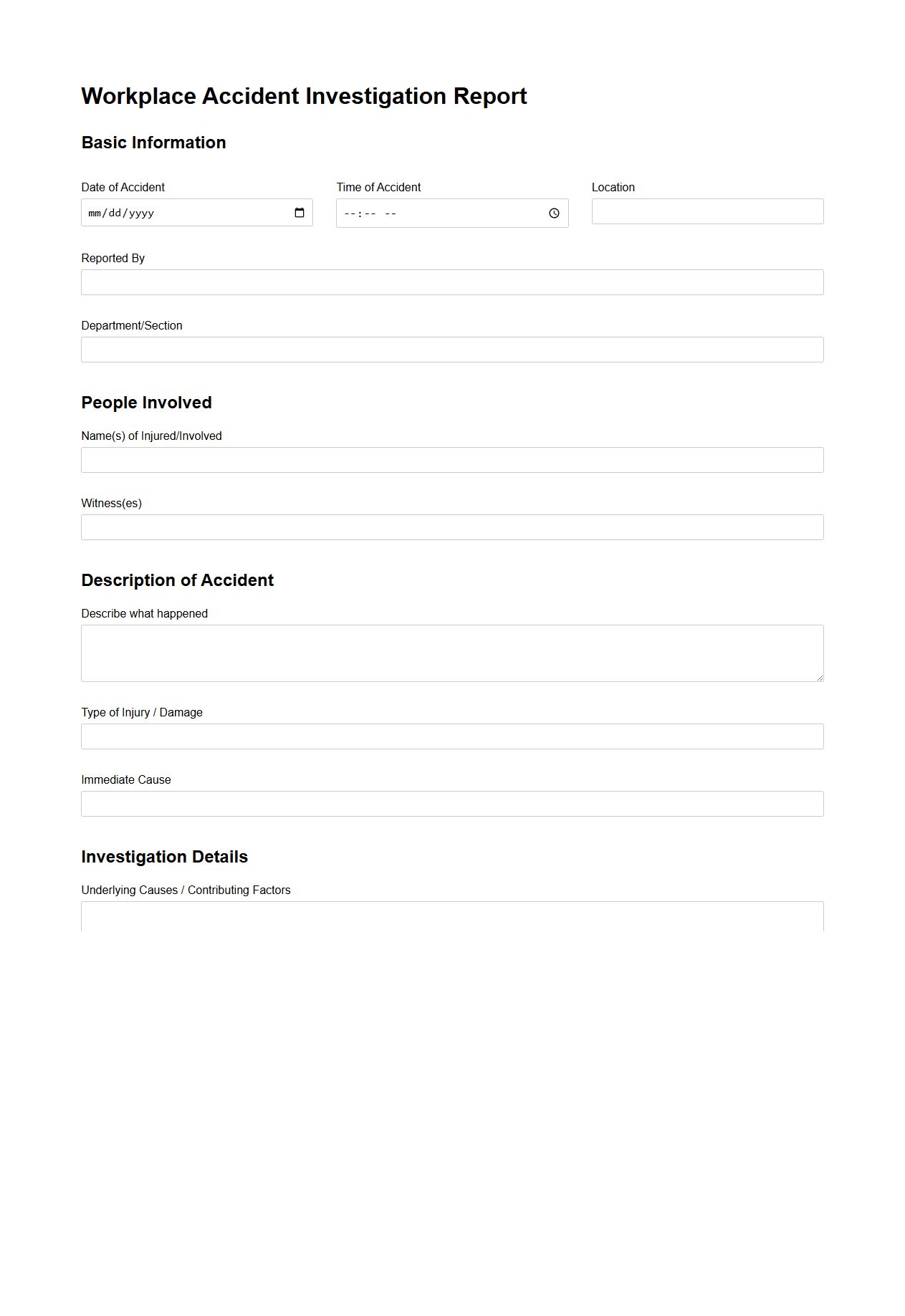 Workplace Accident Investigation Report