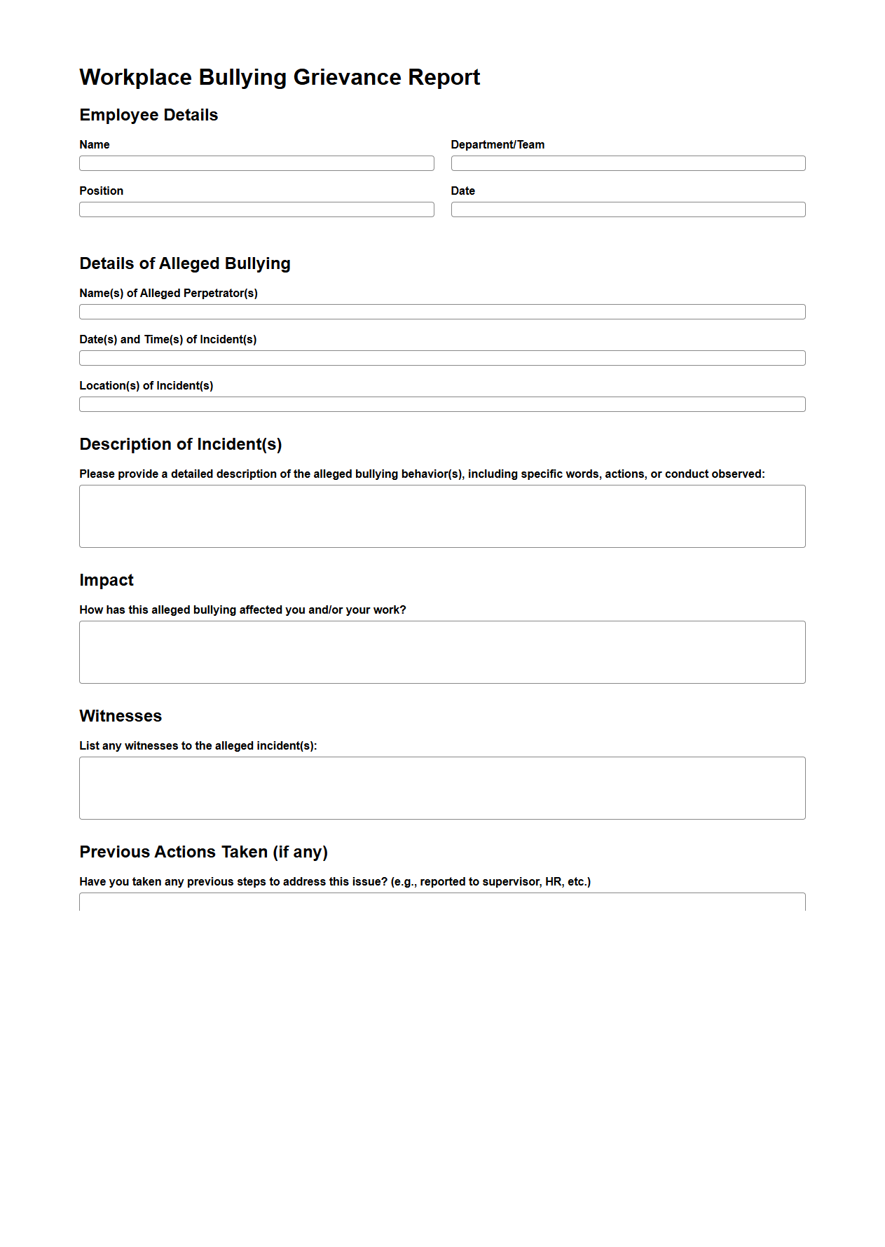 Workplace Bullying Grievance Report Document Sample