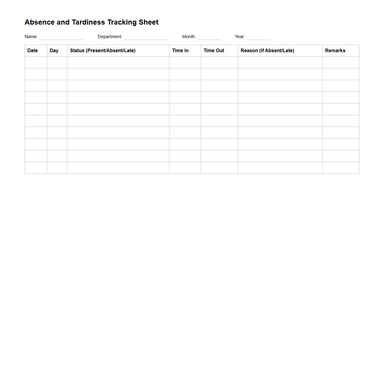 Absence and Tardiness Tracking Sheet