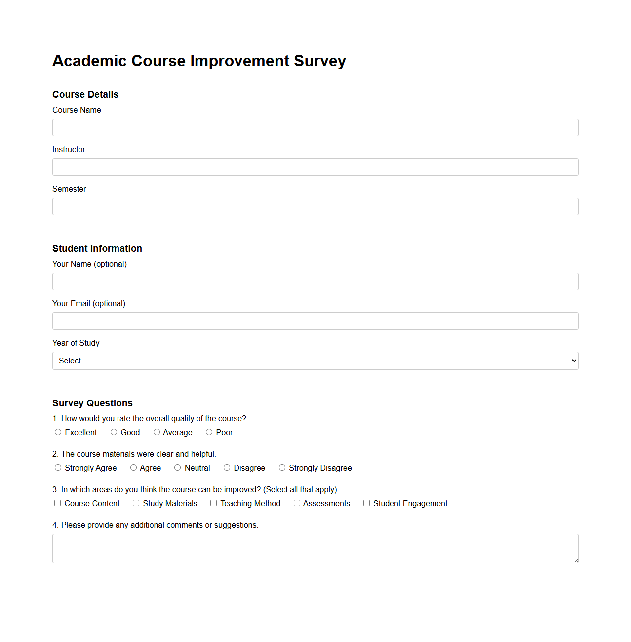 Academic Course Improvement Survey