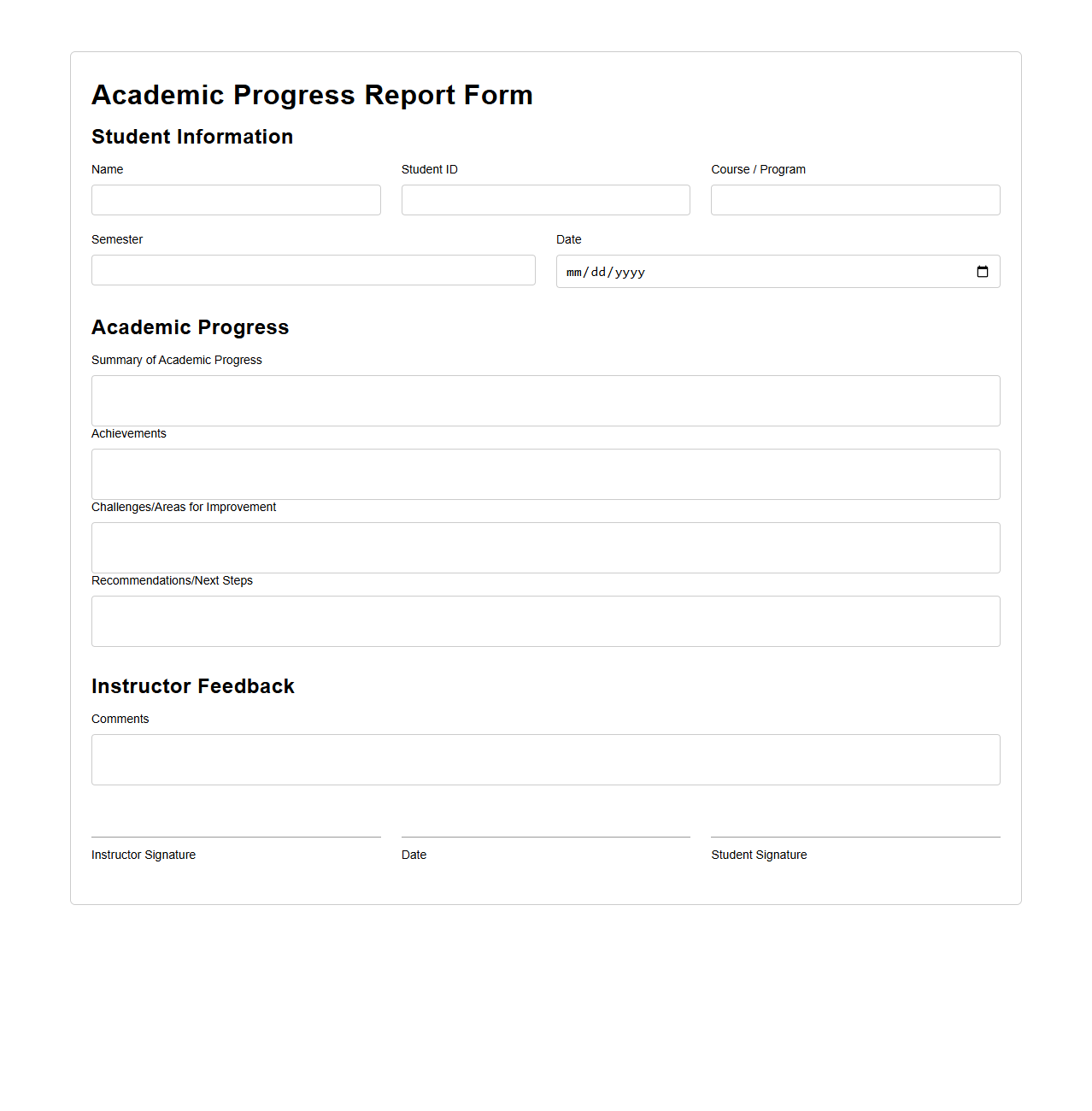 Academic Progress Report Form