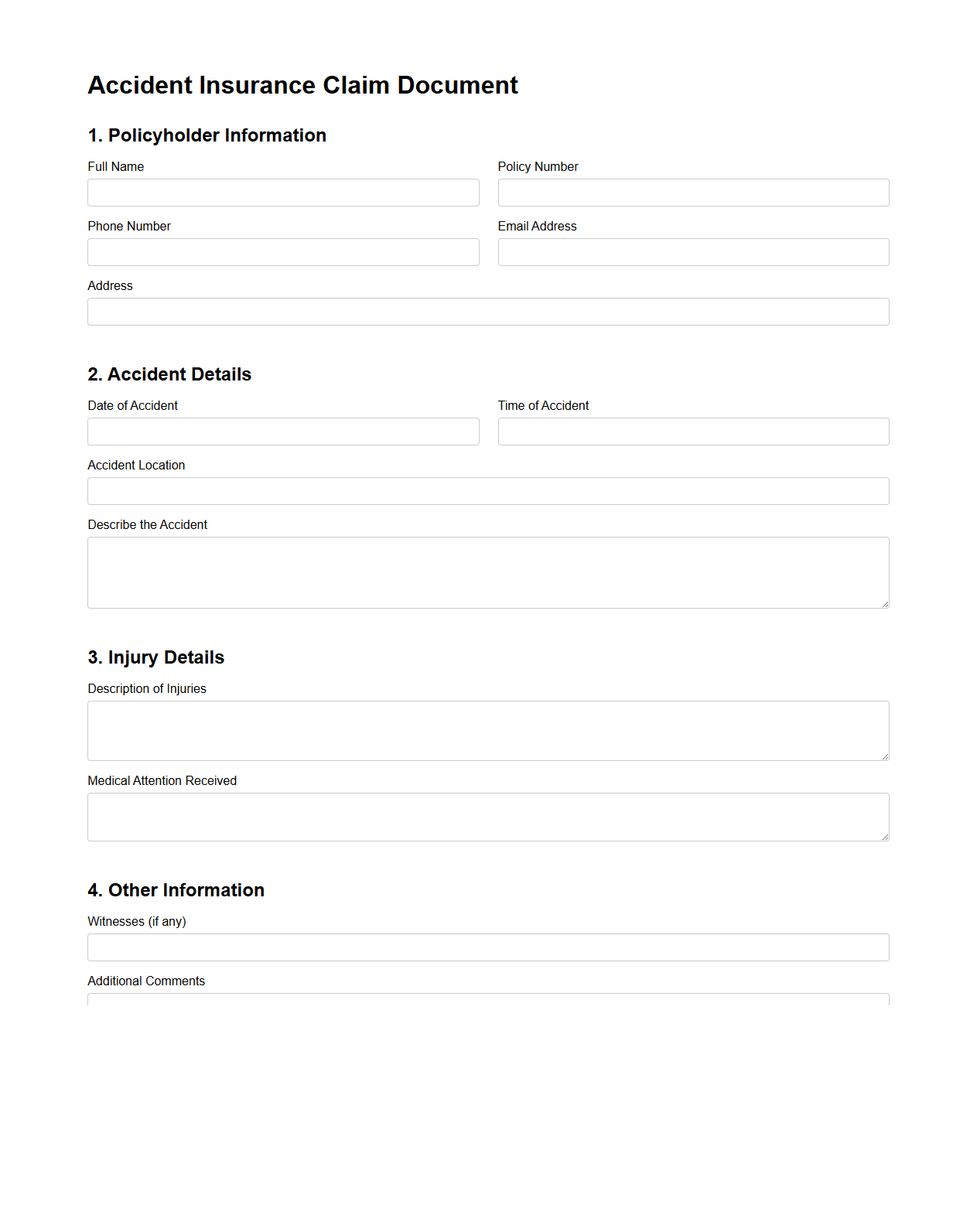 Accident Insurance Claim Document Example