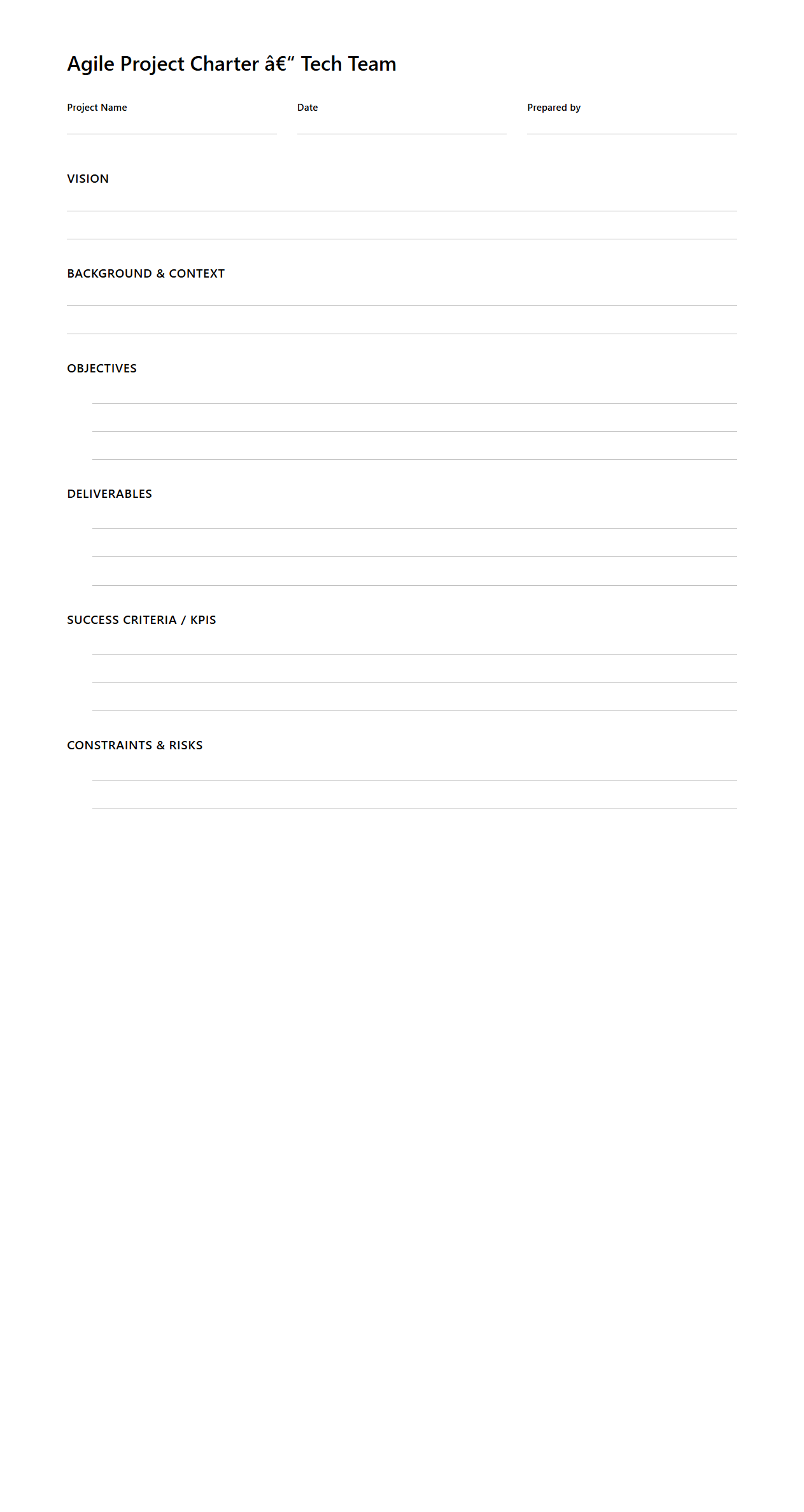 Agile Project Charter for Tech Teams