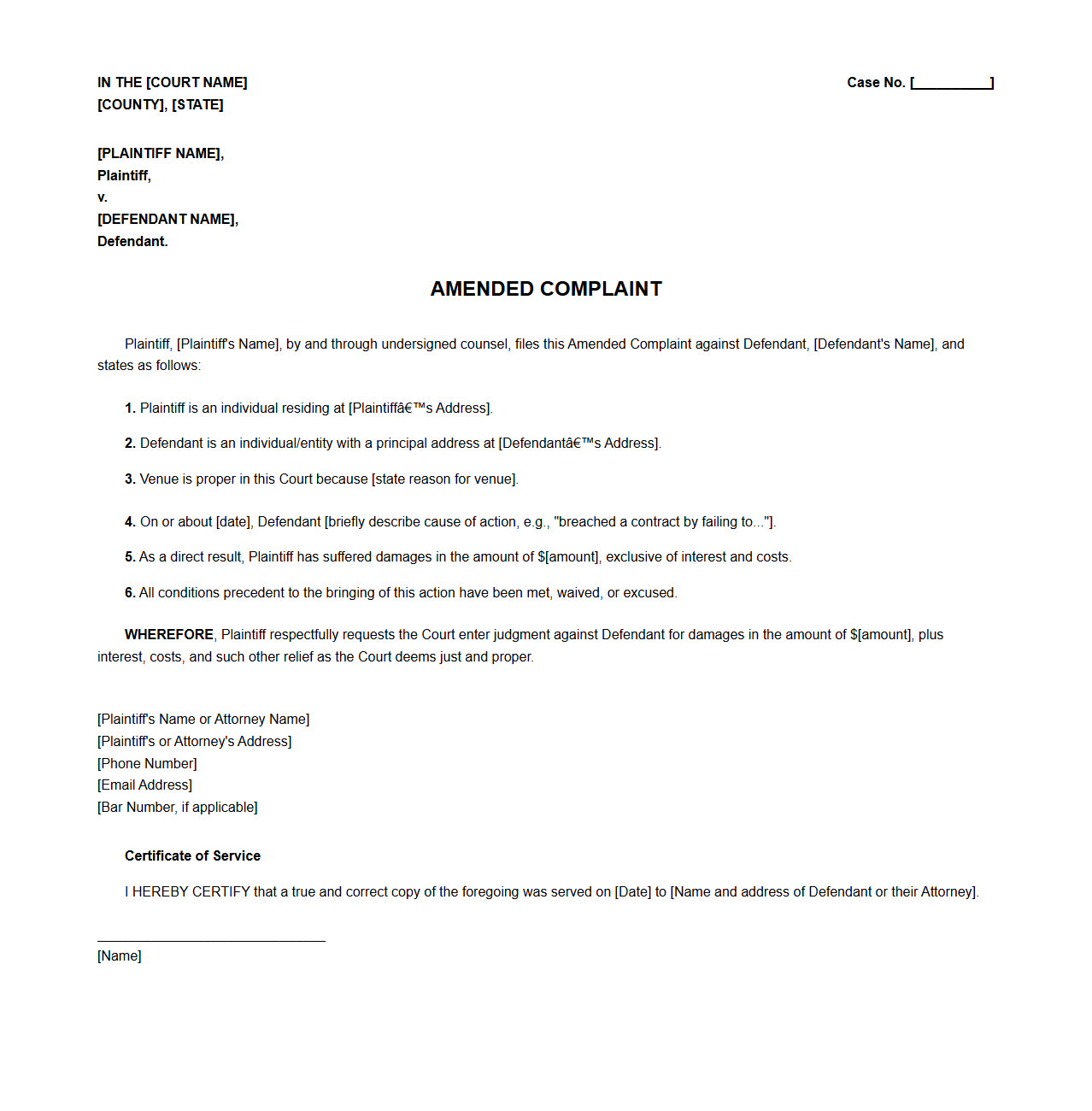 Amended Complaint Document Sample