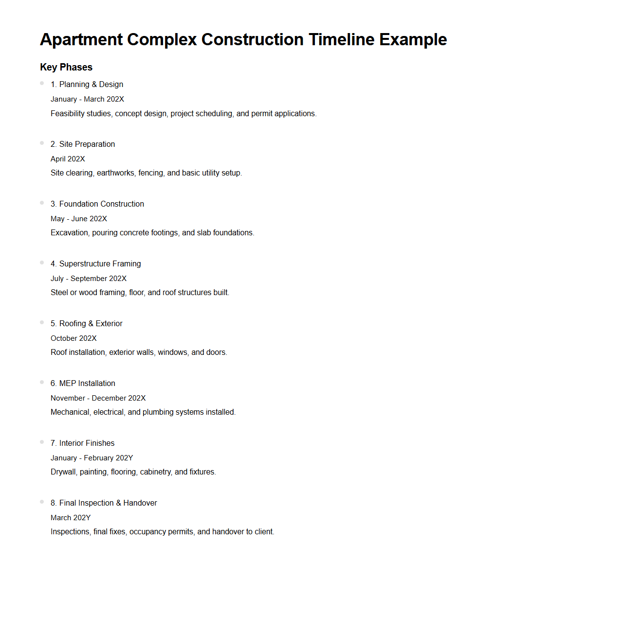 Apartment Complex Construction Timeline Example