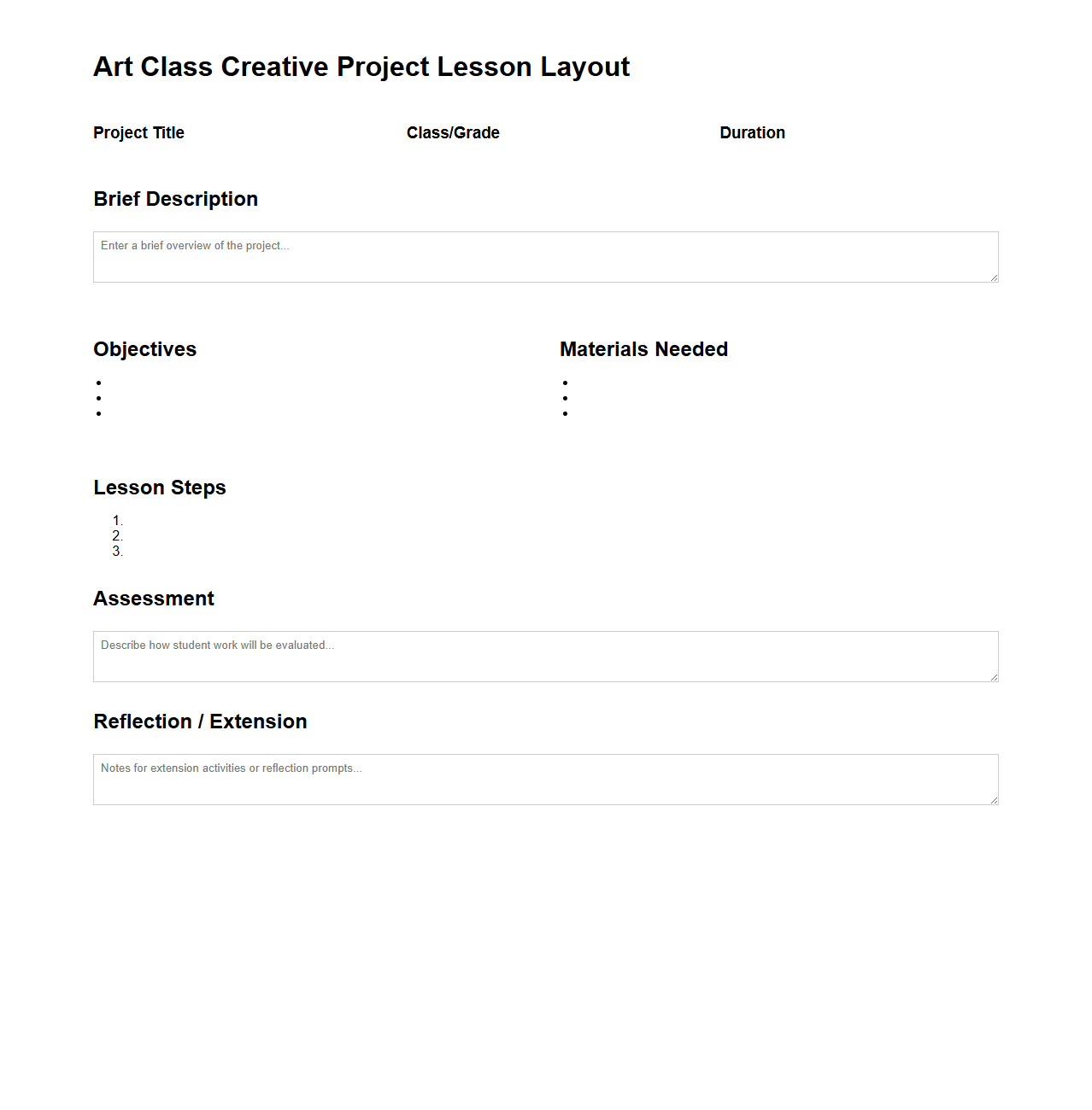 Art Class Creative Project Lesson Layout