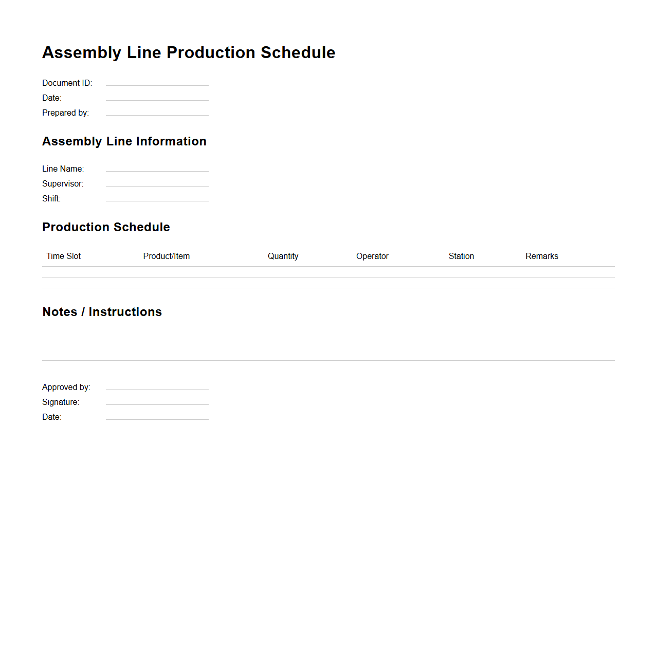 Assembly Line Production Schedule Document