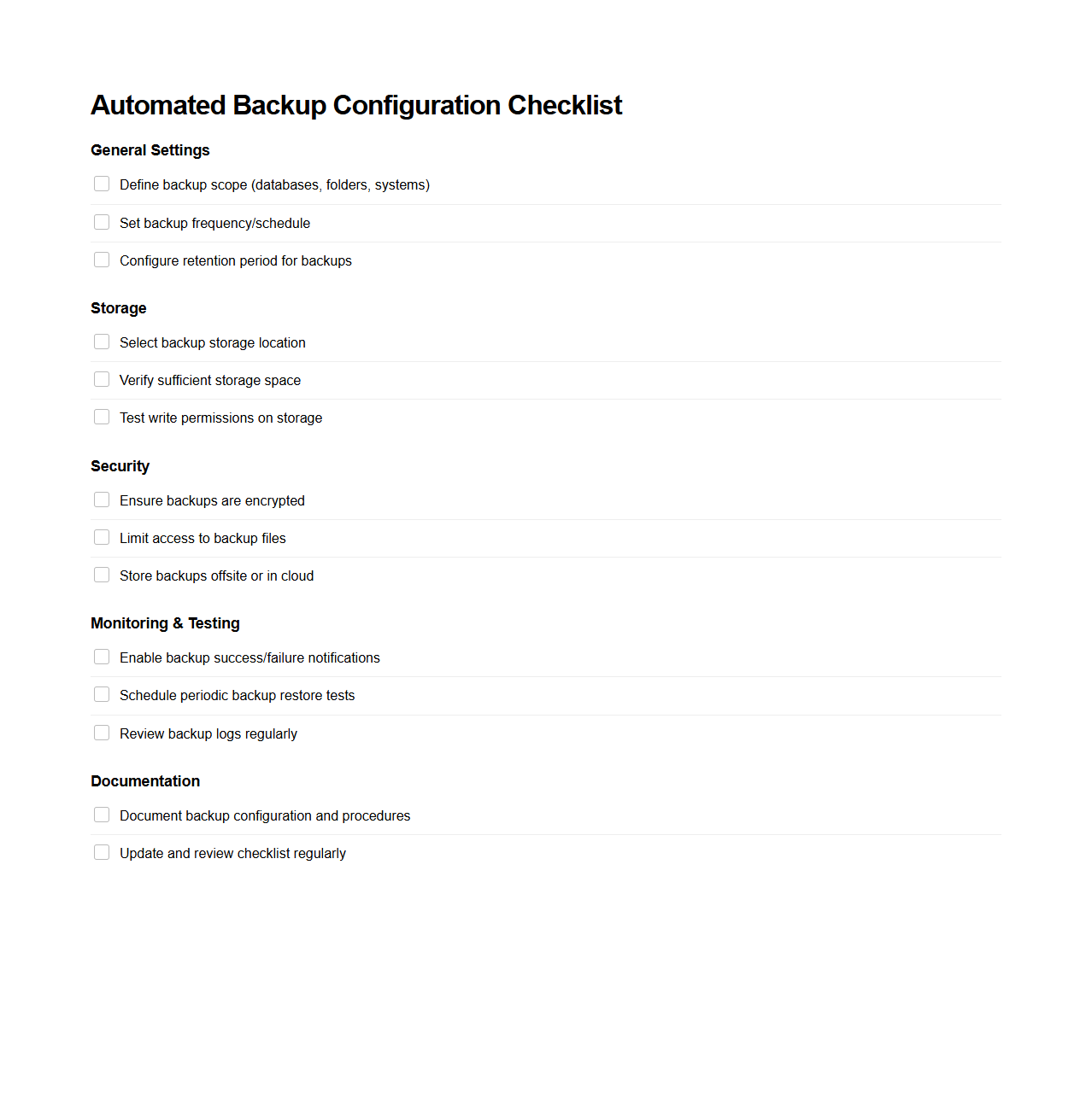 Automated Backup Configuration Checklist