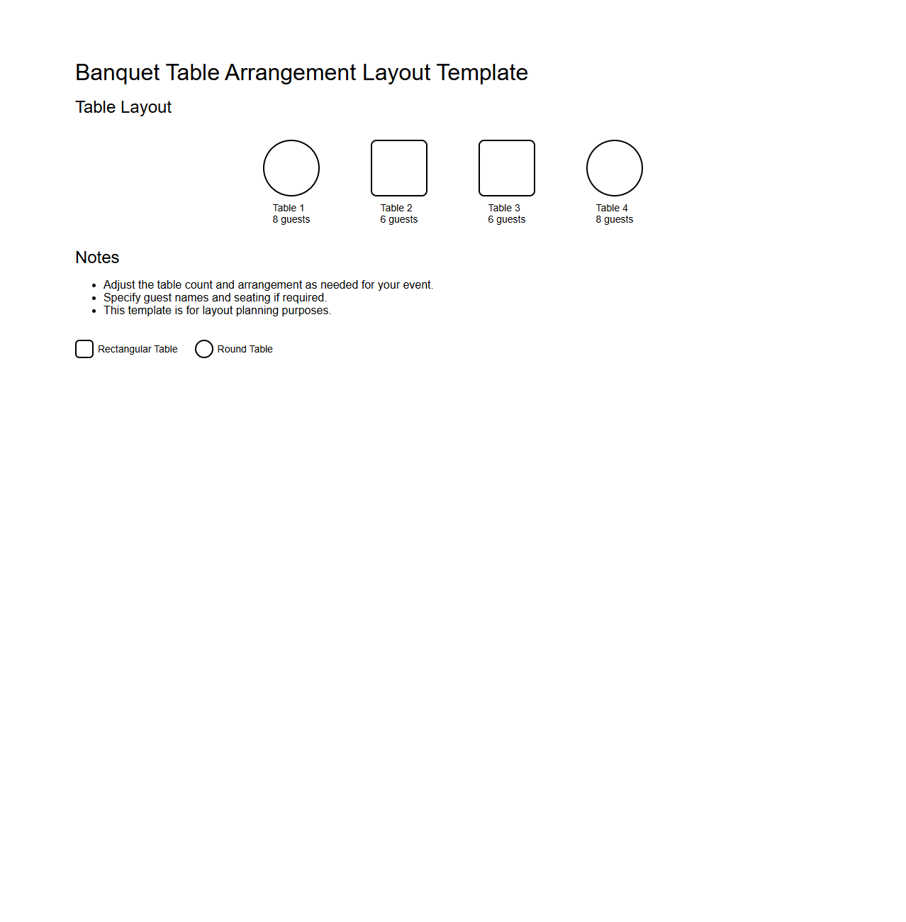 Banquet Table Arrangement Layout Template