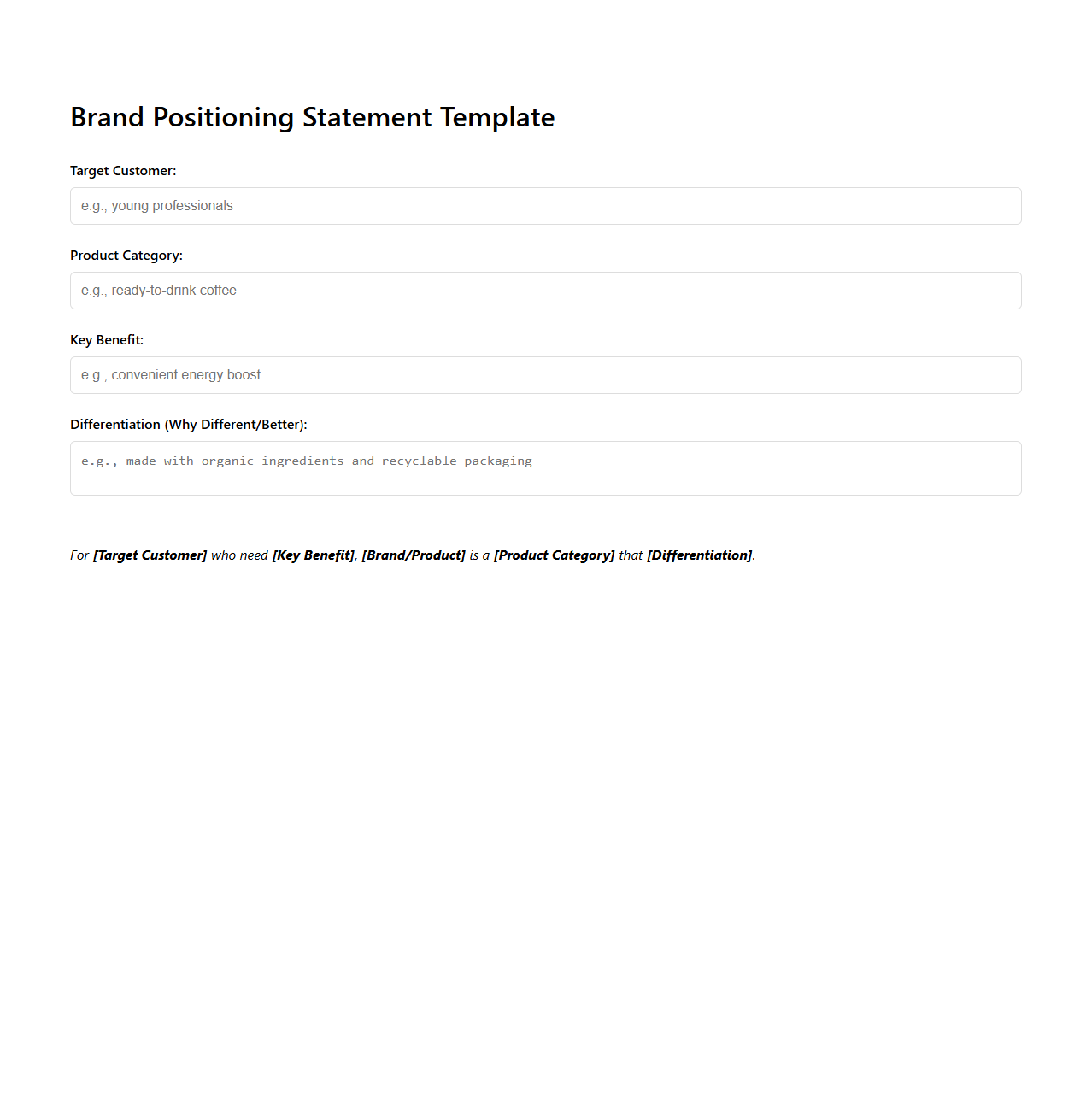 Brand Positioning Statement Template for Product Launch