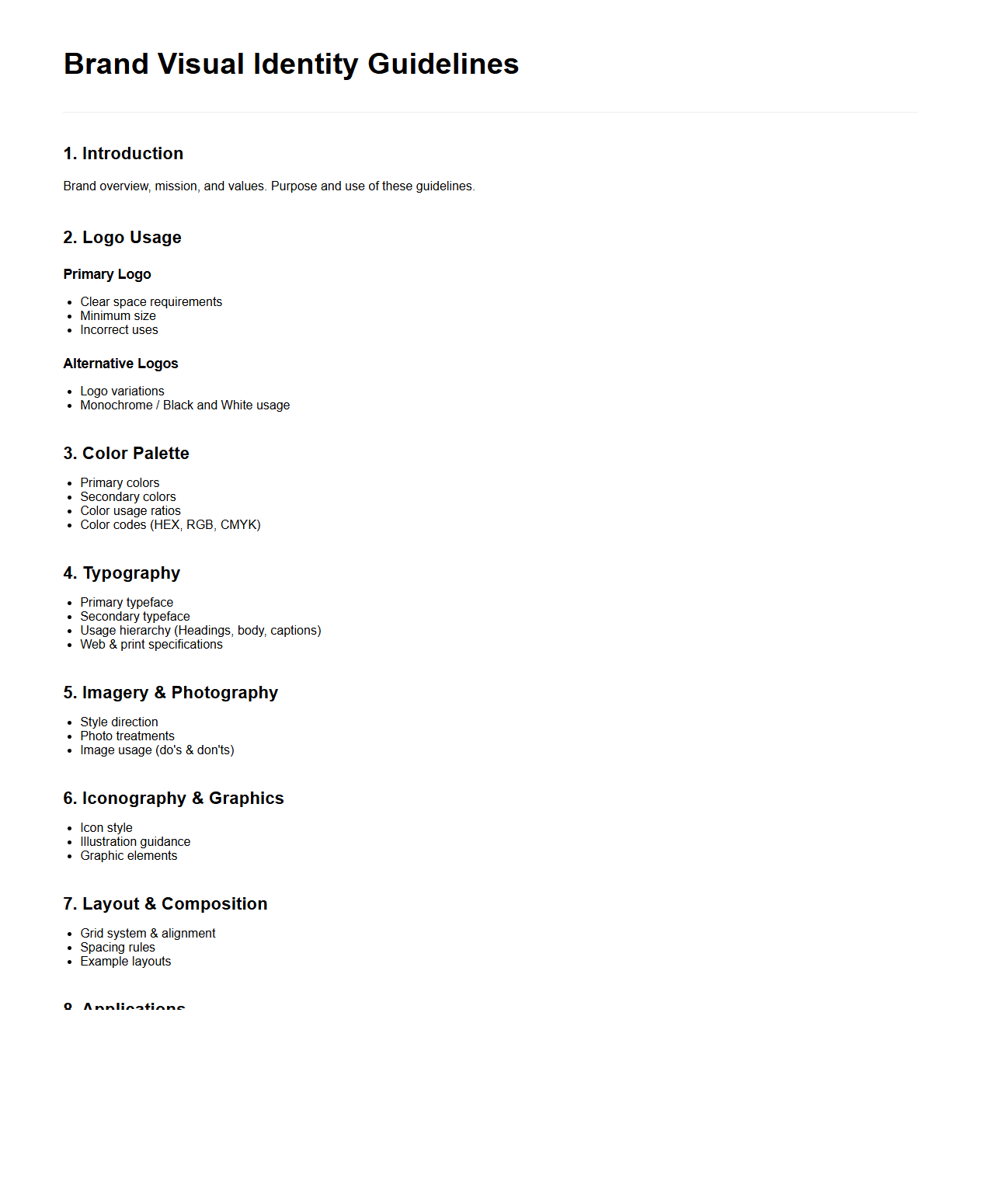 Brand Visual Identity Guidelines Outline