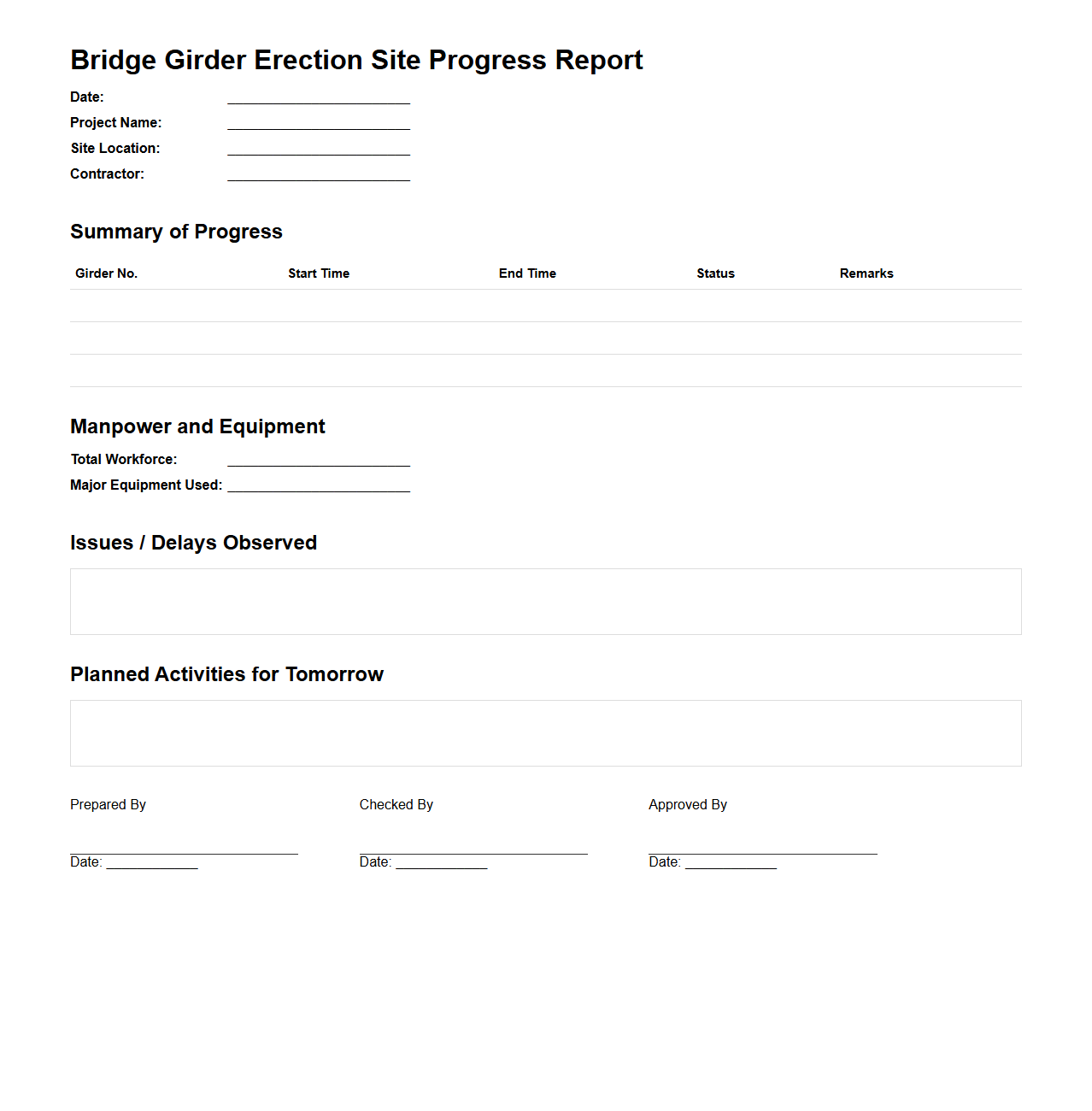 Bridge Girder Erection Site Progress Report
