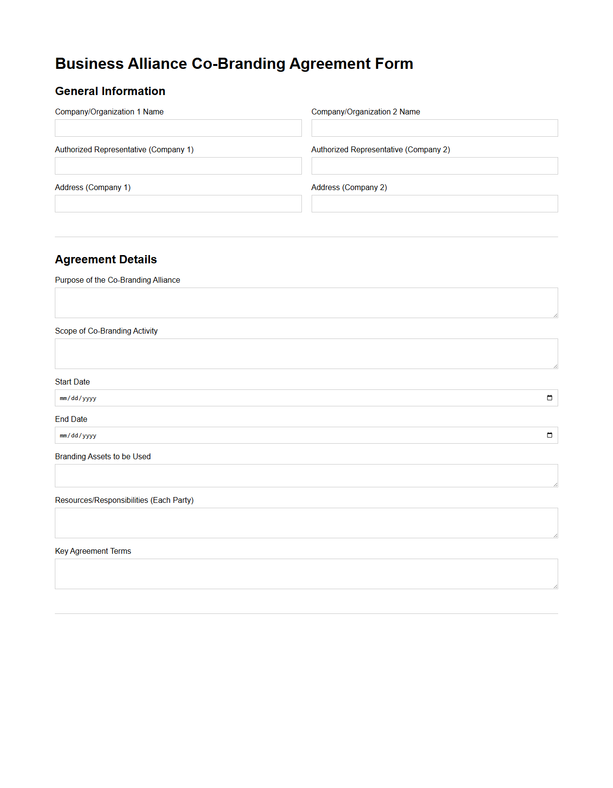 Business Alliance Co-Branding Agreement Form