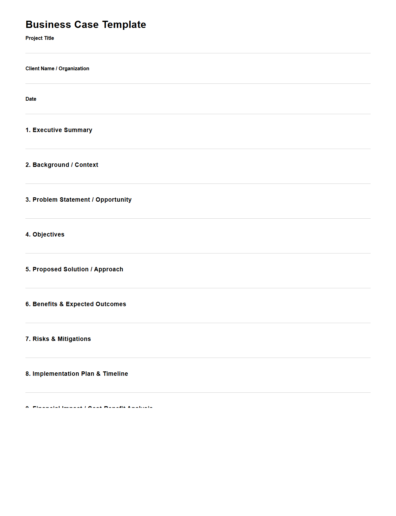 Business Case Template for Consulting Projects
