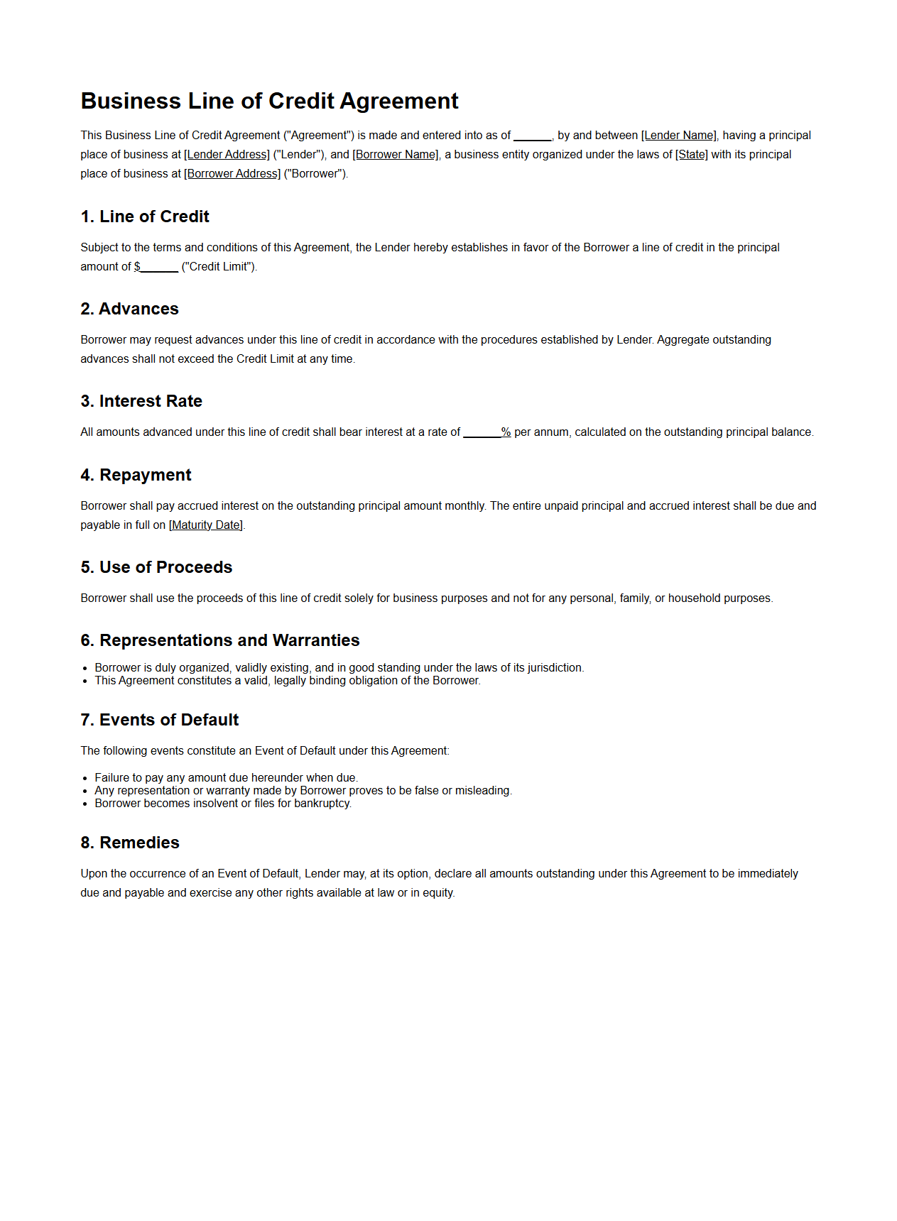 Business Line of Credit Agreement Sample