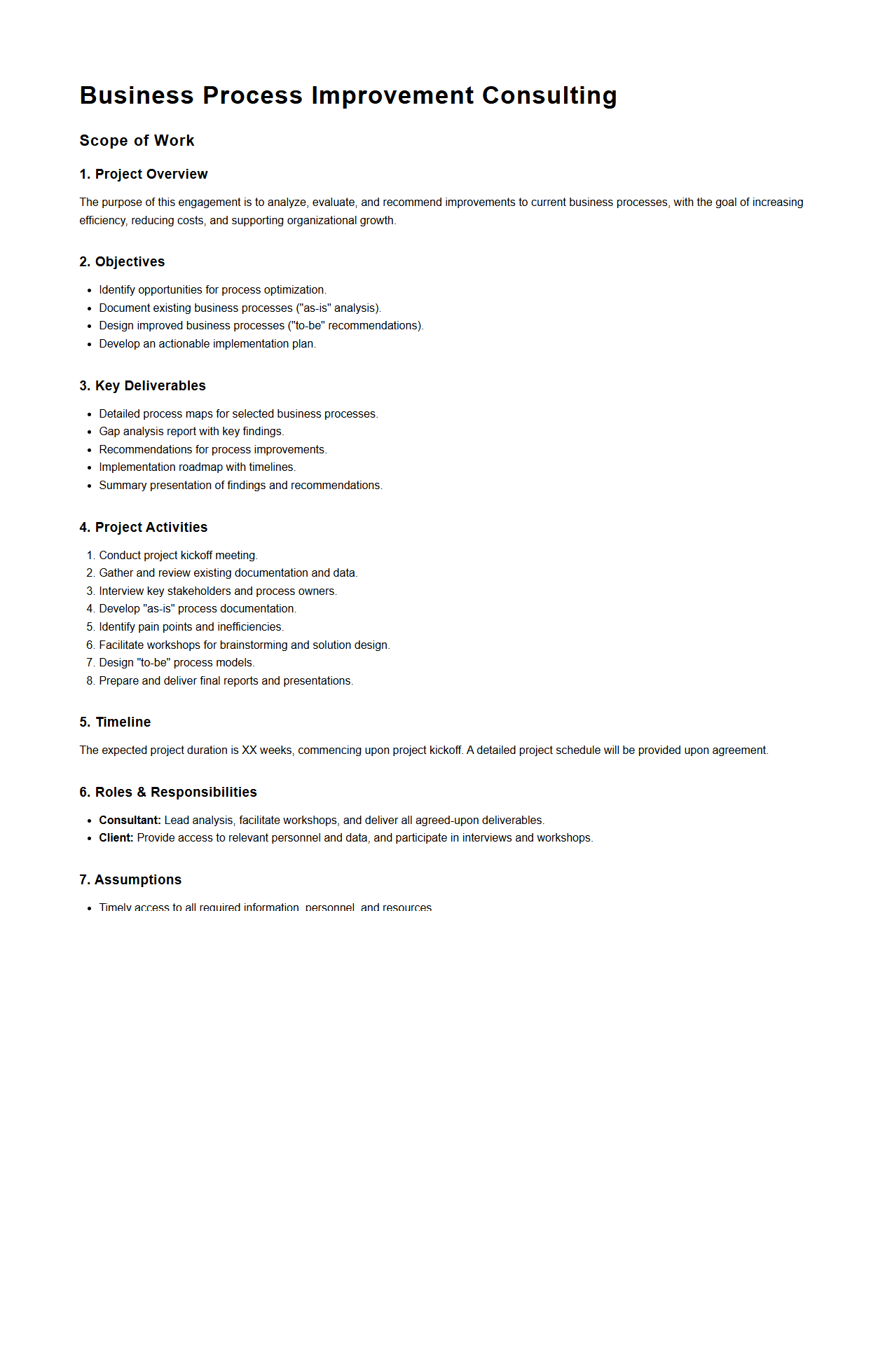 Business Process Improvement Consulting Scope of Work