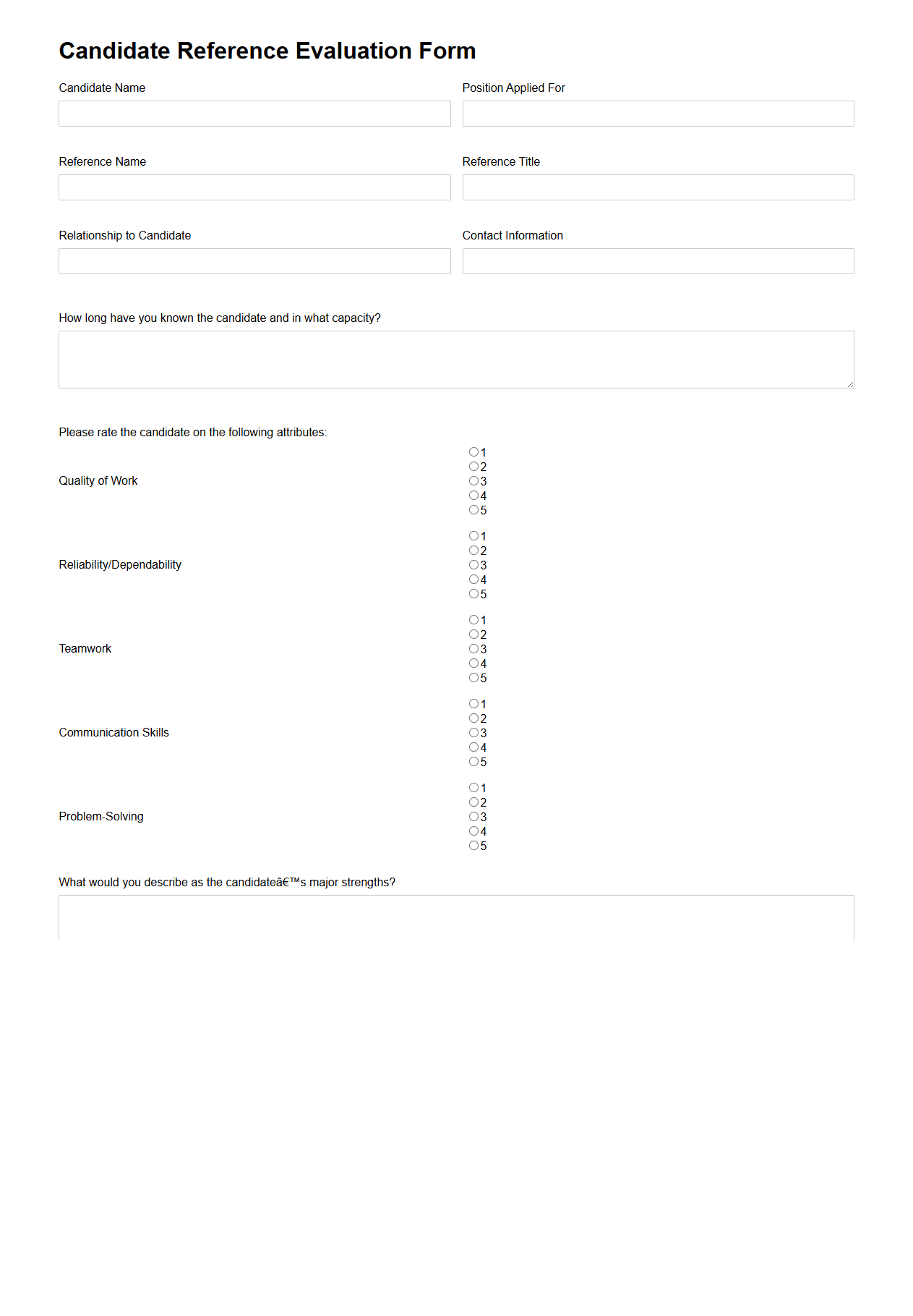 Candidate Reference Evaluation Form