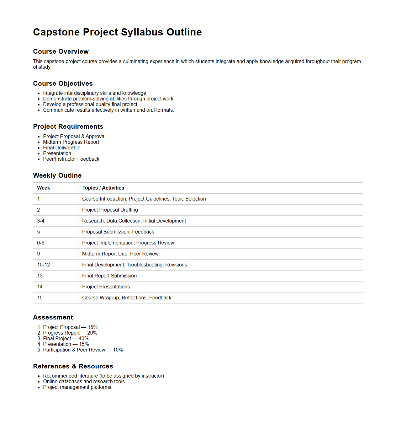 Capstone Project Syllabus Outline Model