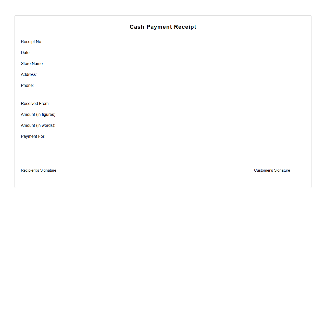 Cash Payment Receipt Template for Retail Stores