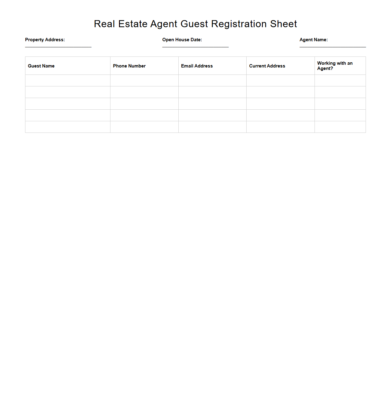 Classic Real Estate Agent Guest Registration Sheet