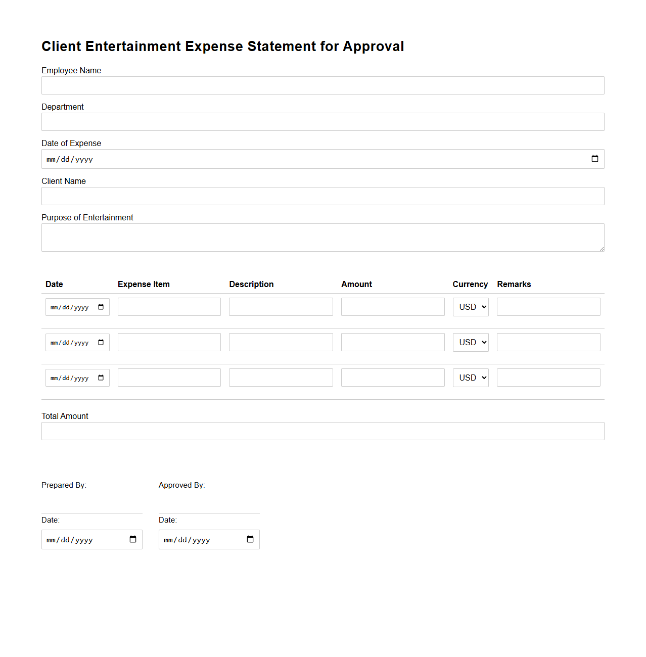 Client Entertainment Expense Statement for Approval