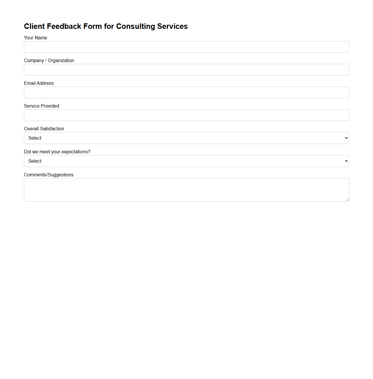 Client Feedback Form for Consulting Services