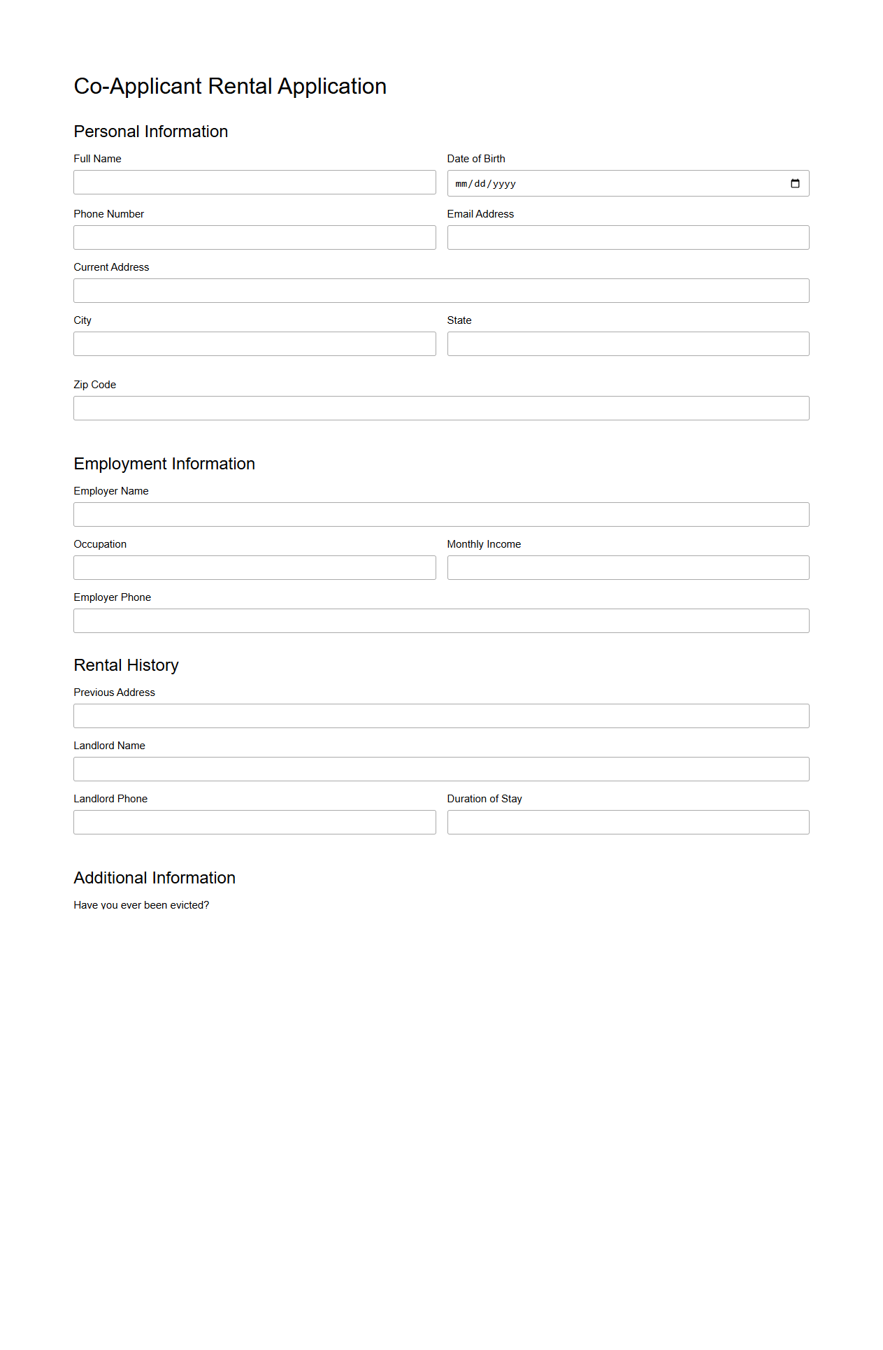 Co-Applicant Rental Application Sample
